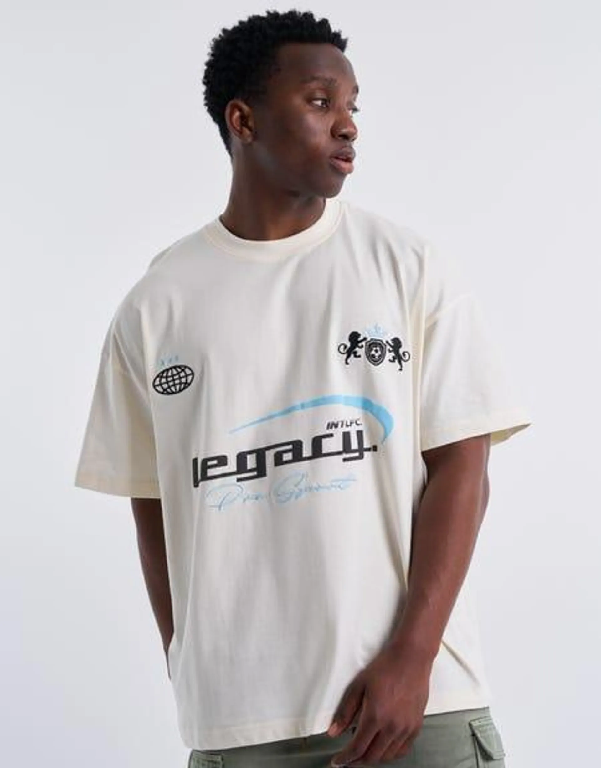 Legacy Soccer Box Fit Tee in Off White