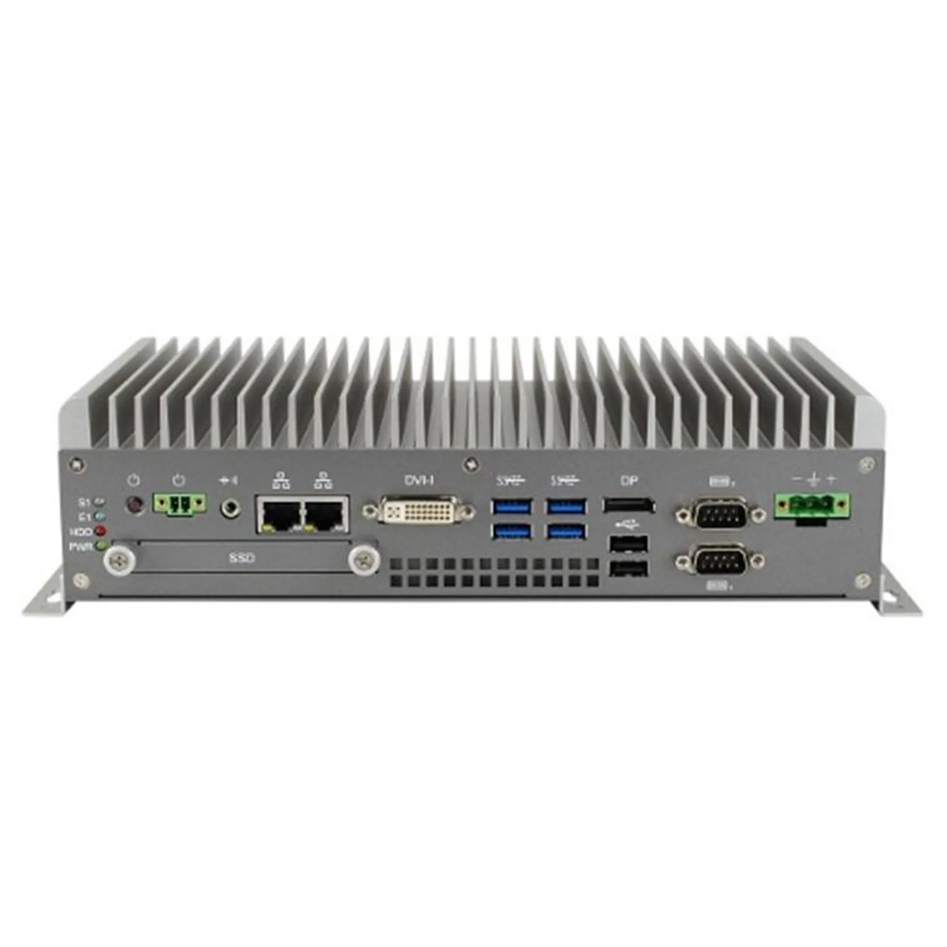 iBASE Fanless wide temp solution AMS300M i7-7700T, 16G/512GB X2, with WIFI, DVI x1, DP x1, USB x6, RJ45 x3. 180W/24V Power adaptor
