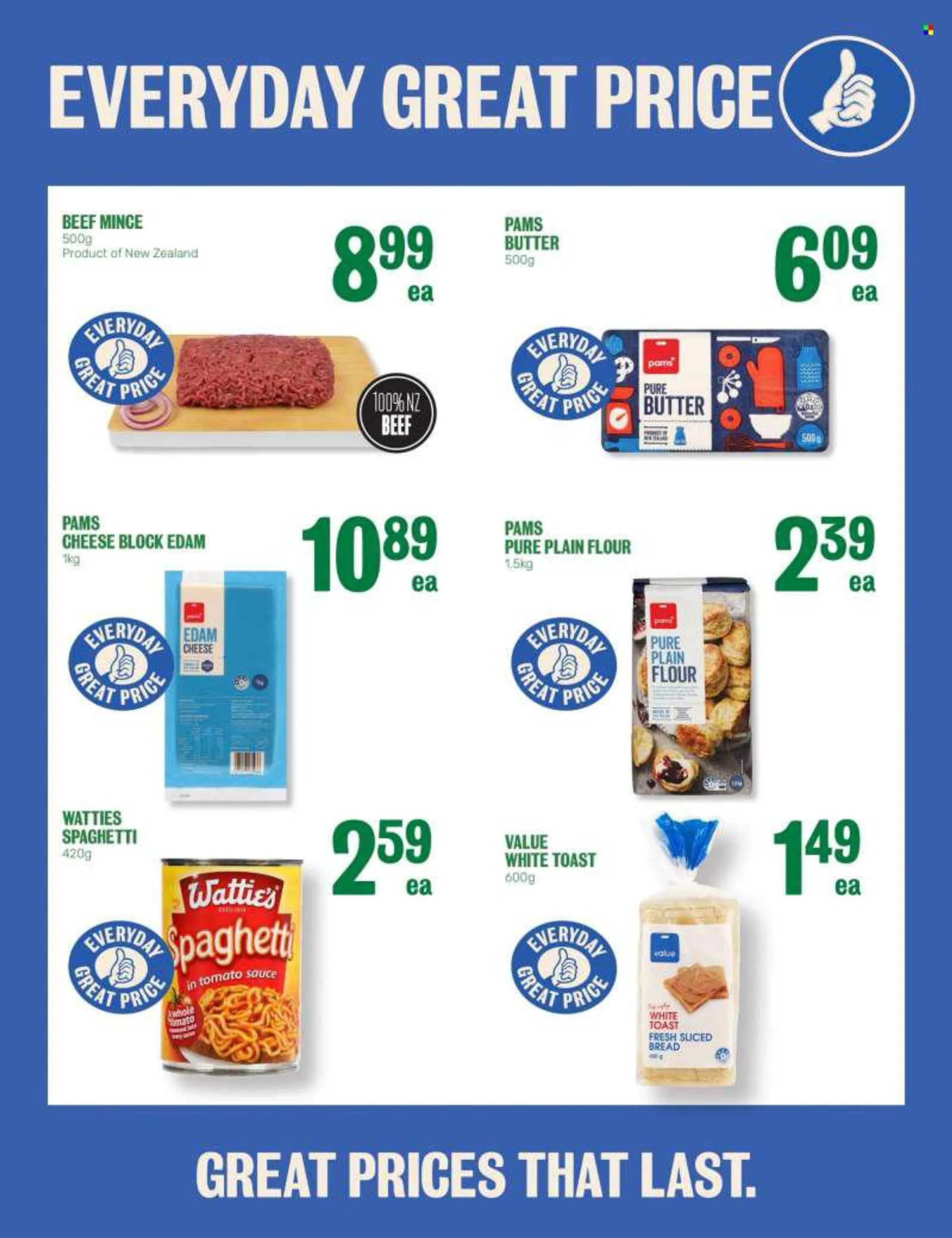 Four Square mailer - 15.08.2022 - 21.08.2022 - Sales products - bread, cake, spaghetti, pancake, Watties, edam cheese, cheese, butter, biscuit, flour, beef meat. Page 2.