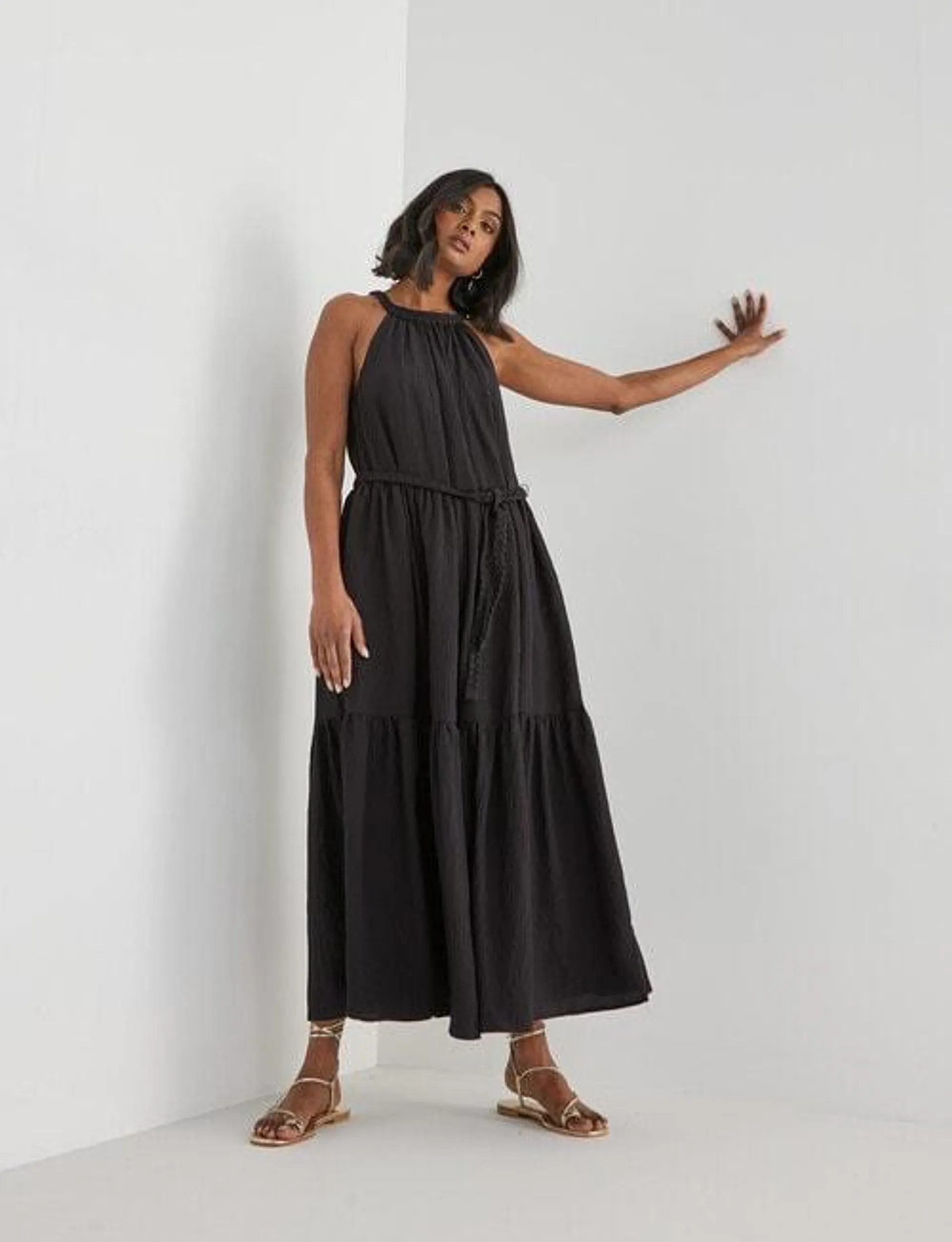 Whistle Tiered Maxi Halter Dress, Black