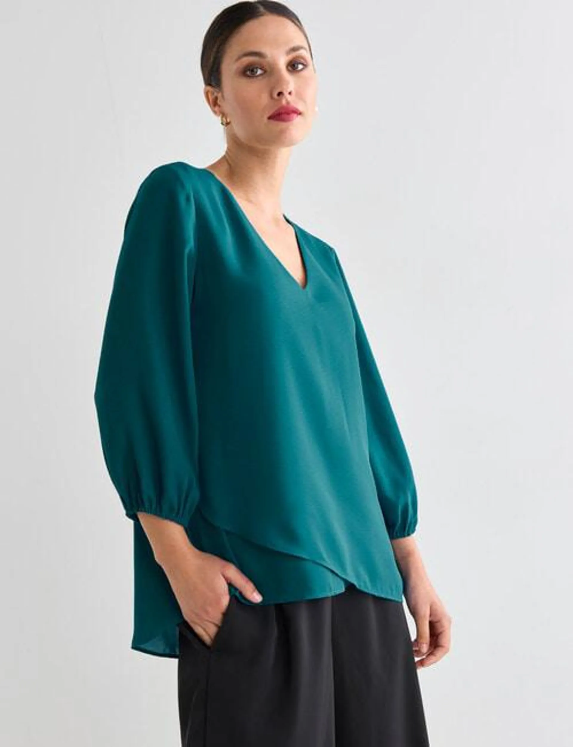 Whistle Neck Layer Top, Peacock