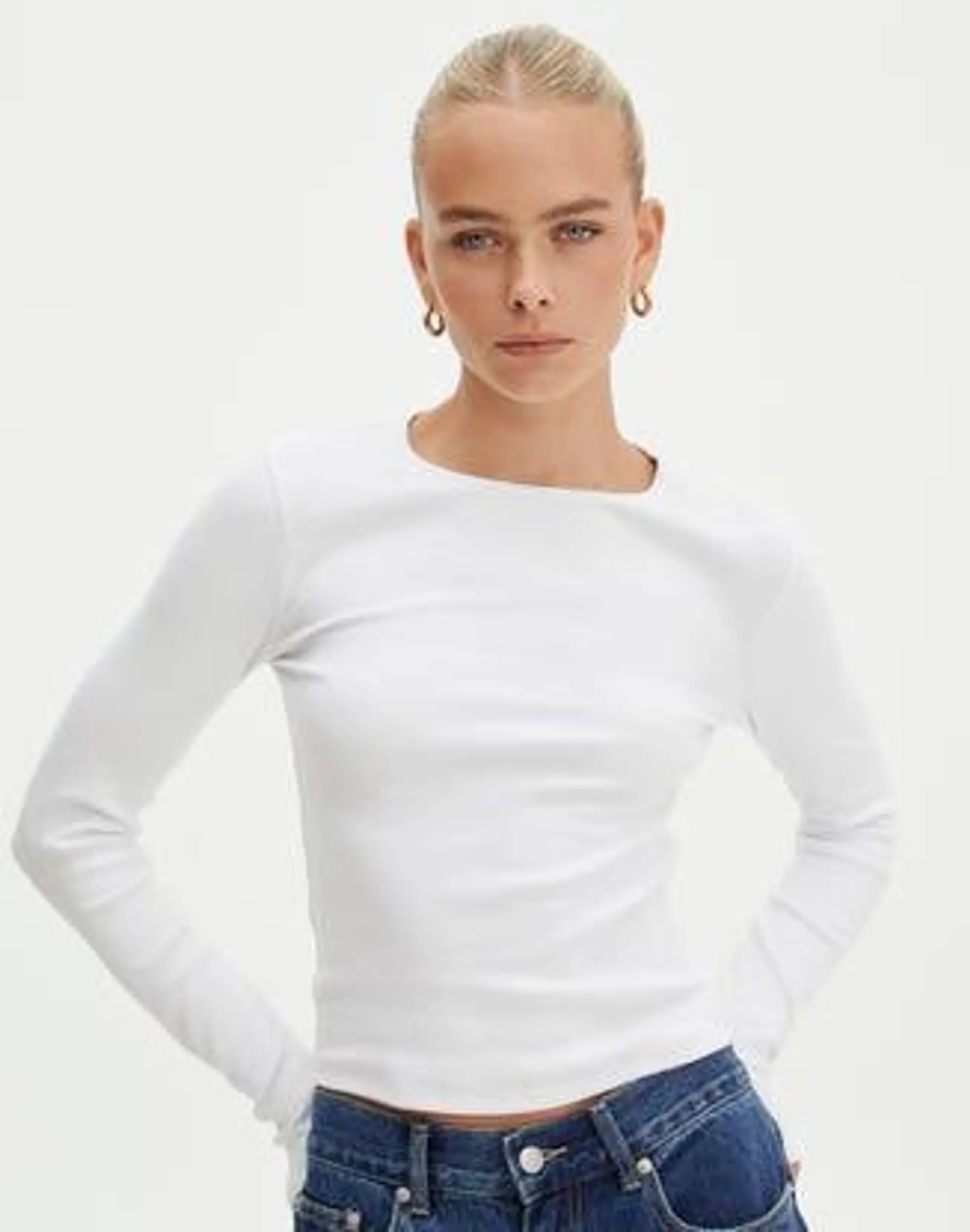 Cotton Ribbed Long Sleeve Top