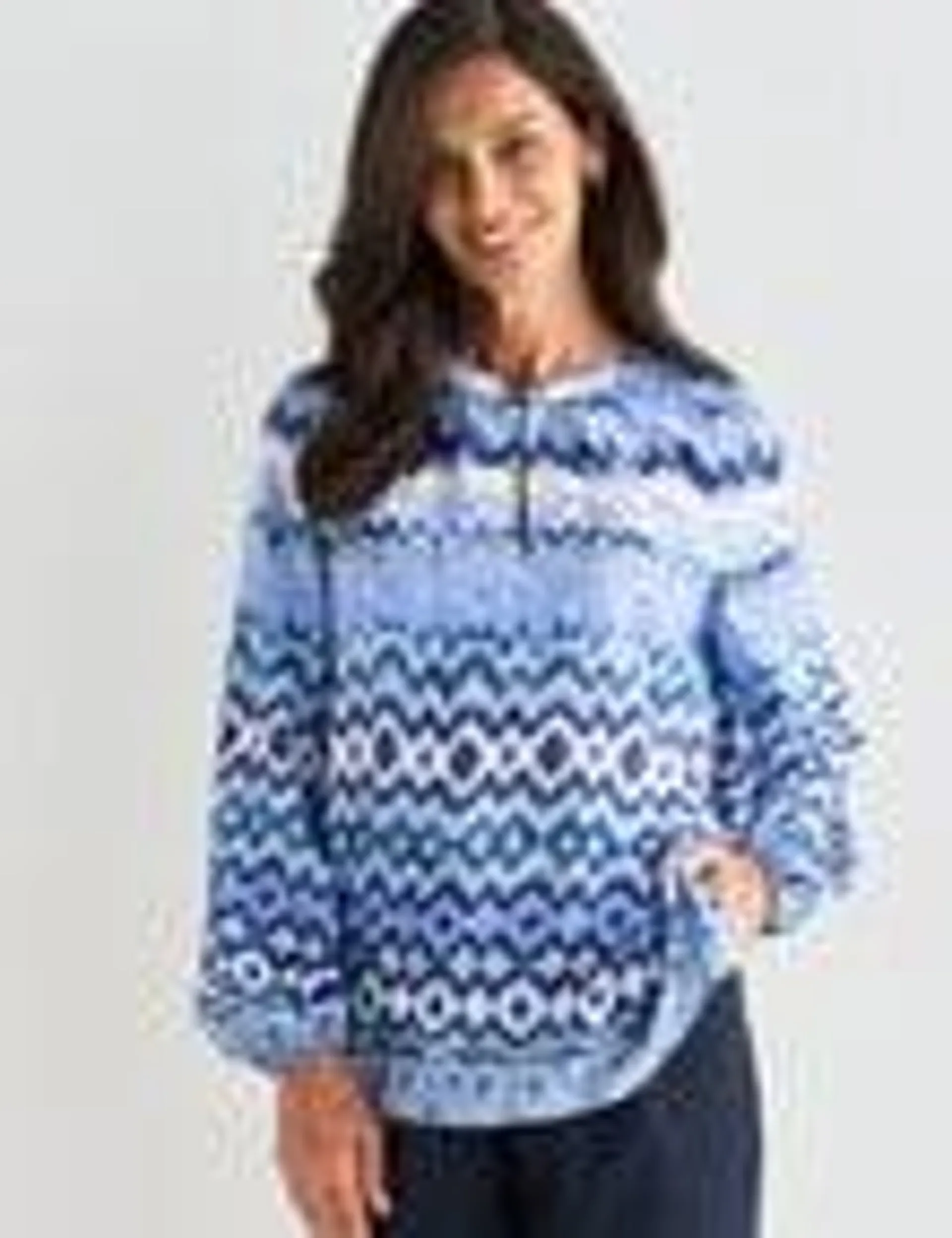 Ella J Zig Zag Print Round Neck Top, Blue