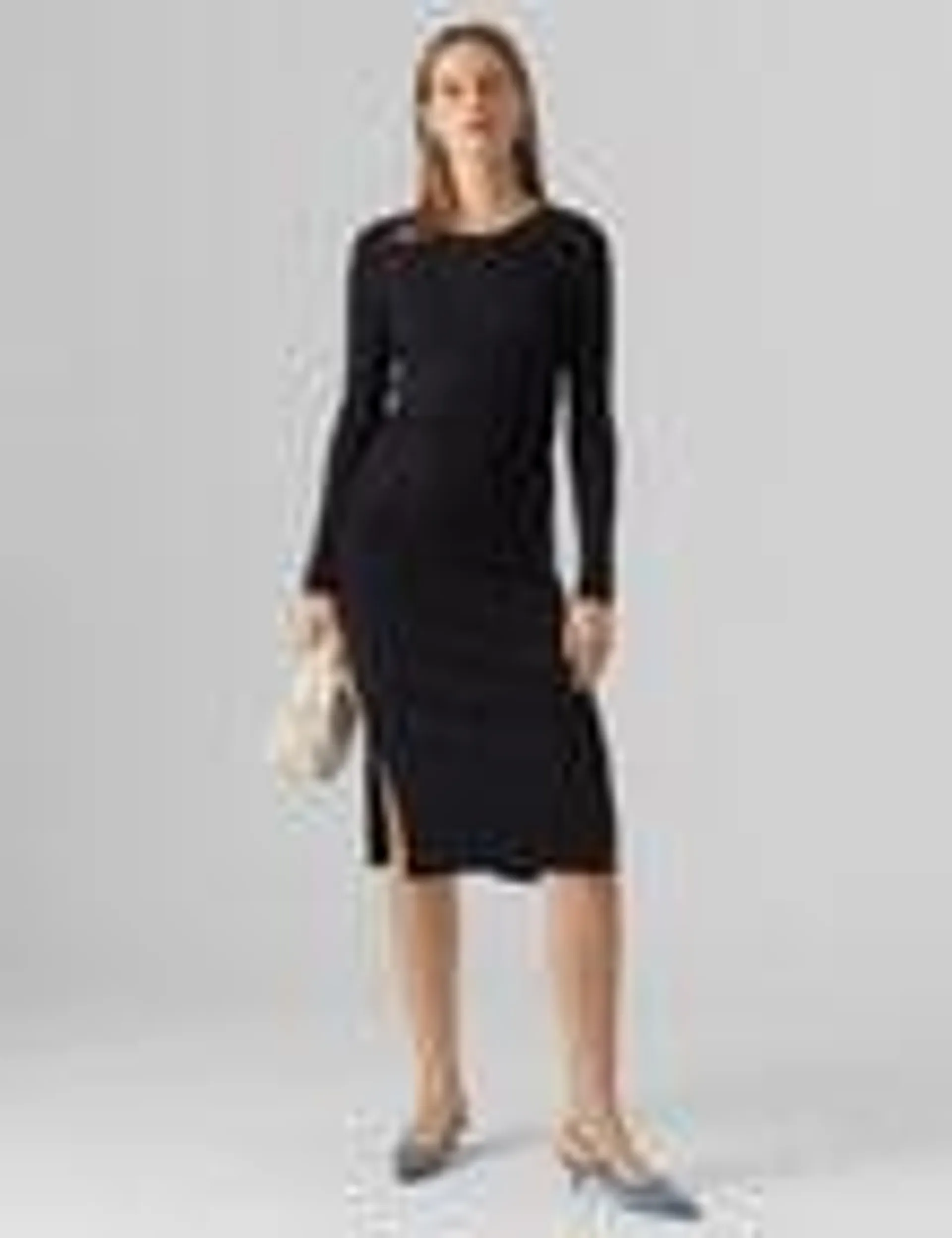 Vero Moda Glory Rib Long Sleeve O-Neck Calf Dress, Black