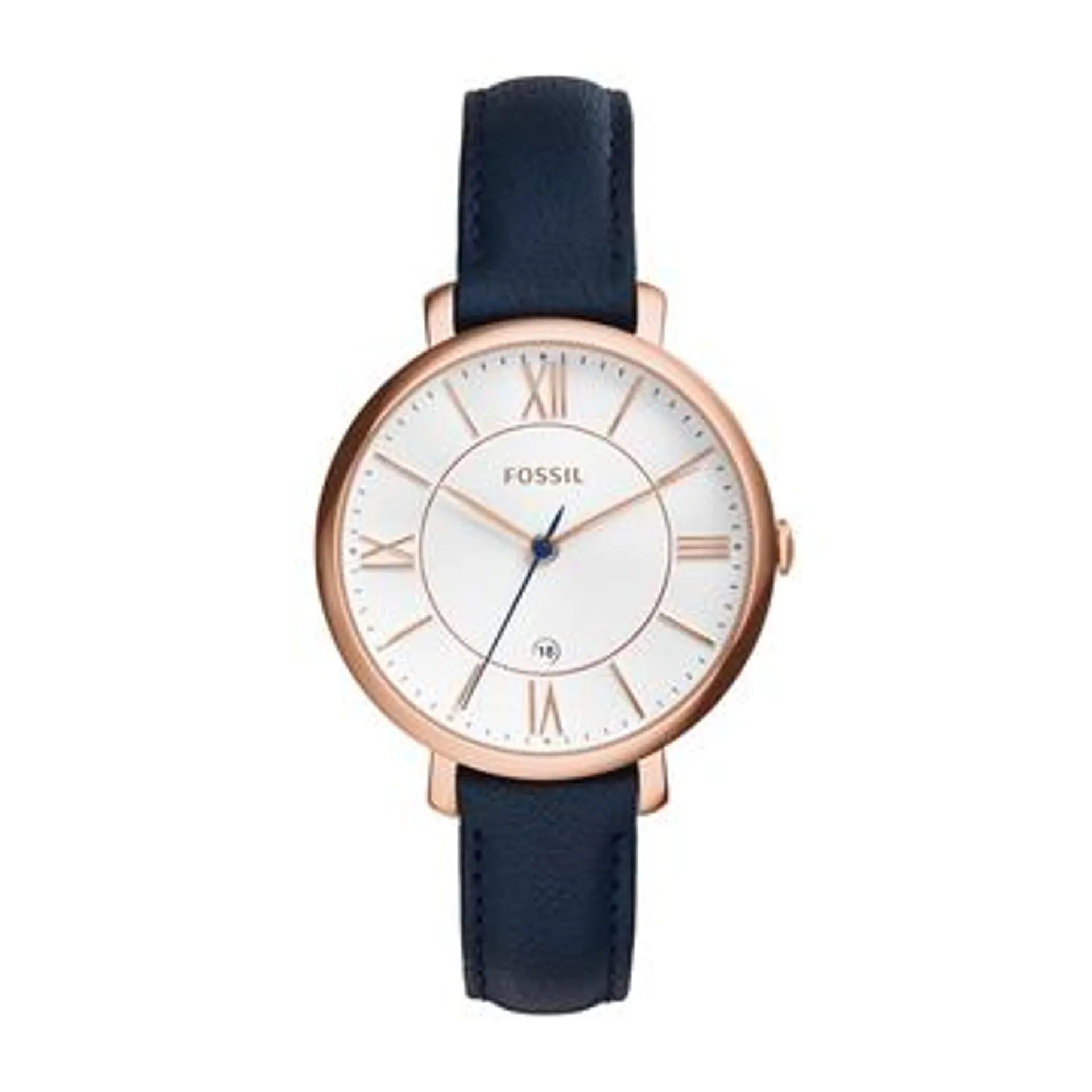Fossil Ladies Jacqueline Rose Gold Tone Blue Leather Strap