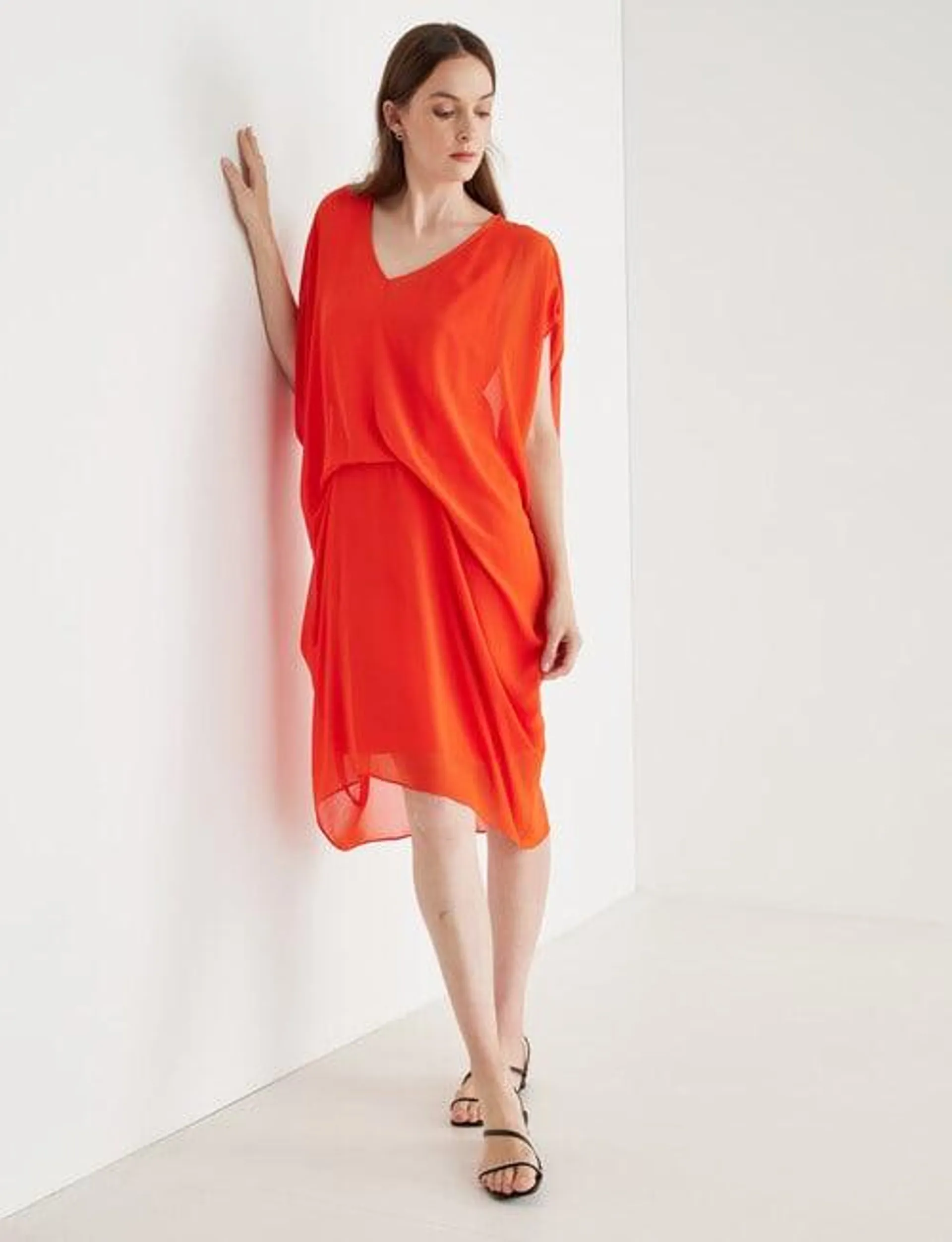 Jigsaw Cascade Tuck Dress, Orange