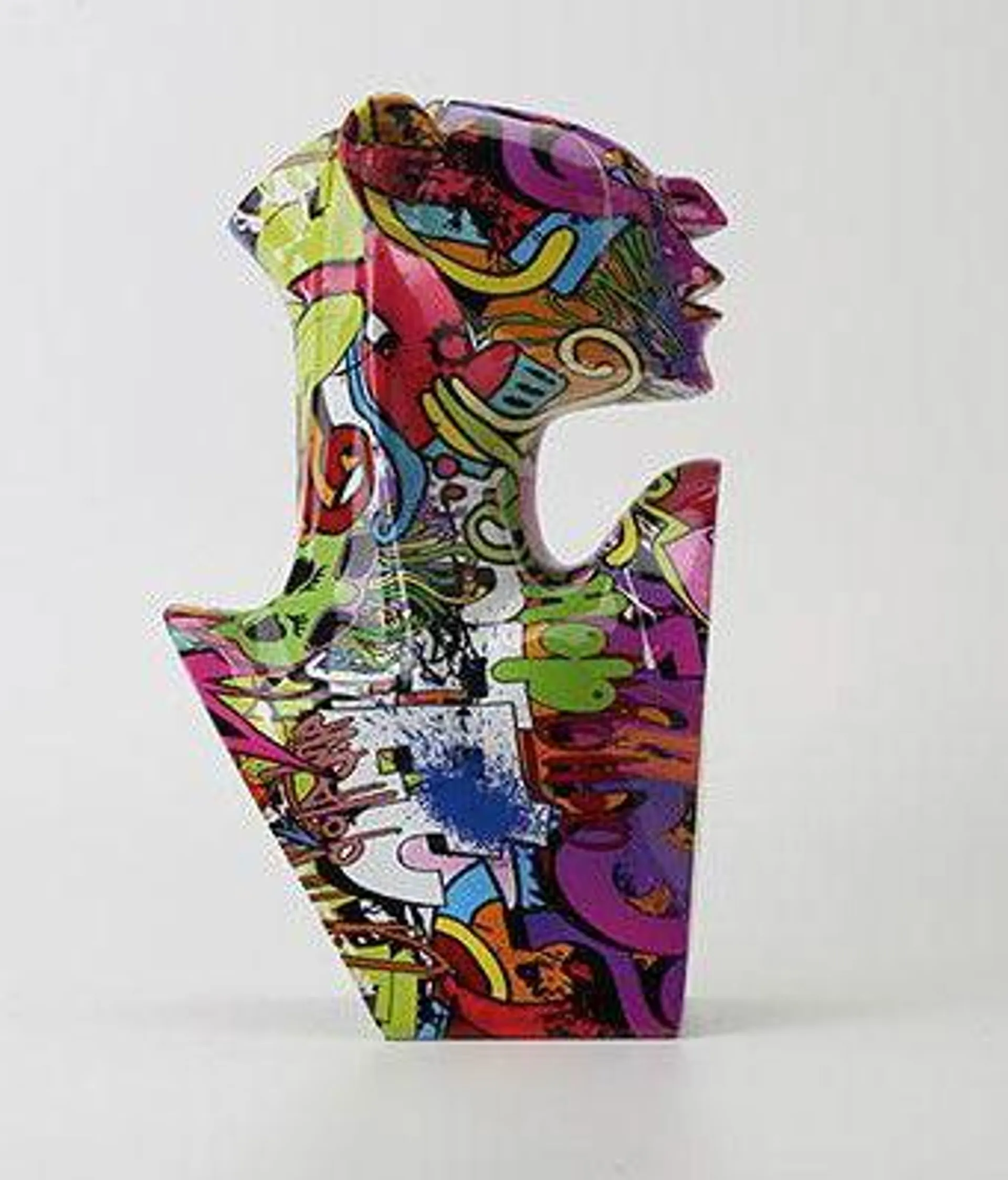 Coloured face sculpture multi colours 35cm