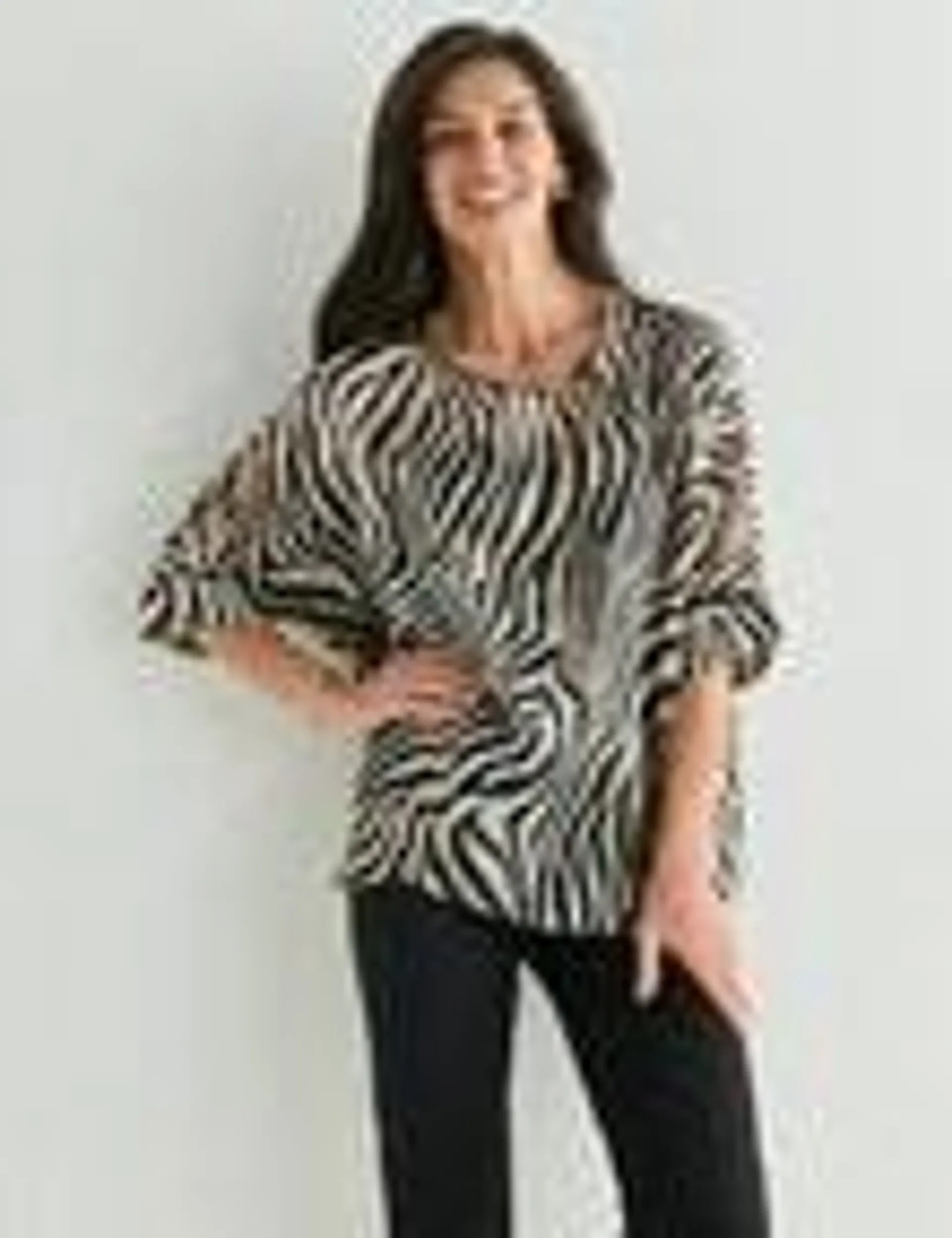 Ella J Zebra Print Drapey Top, Cream