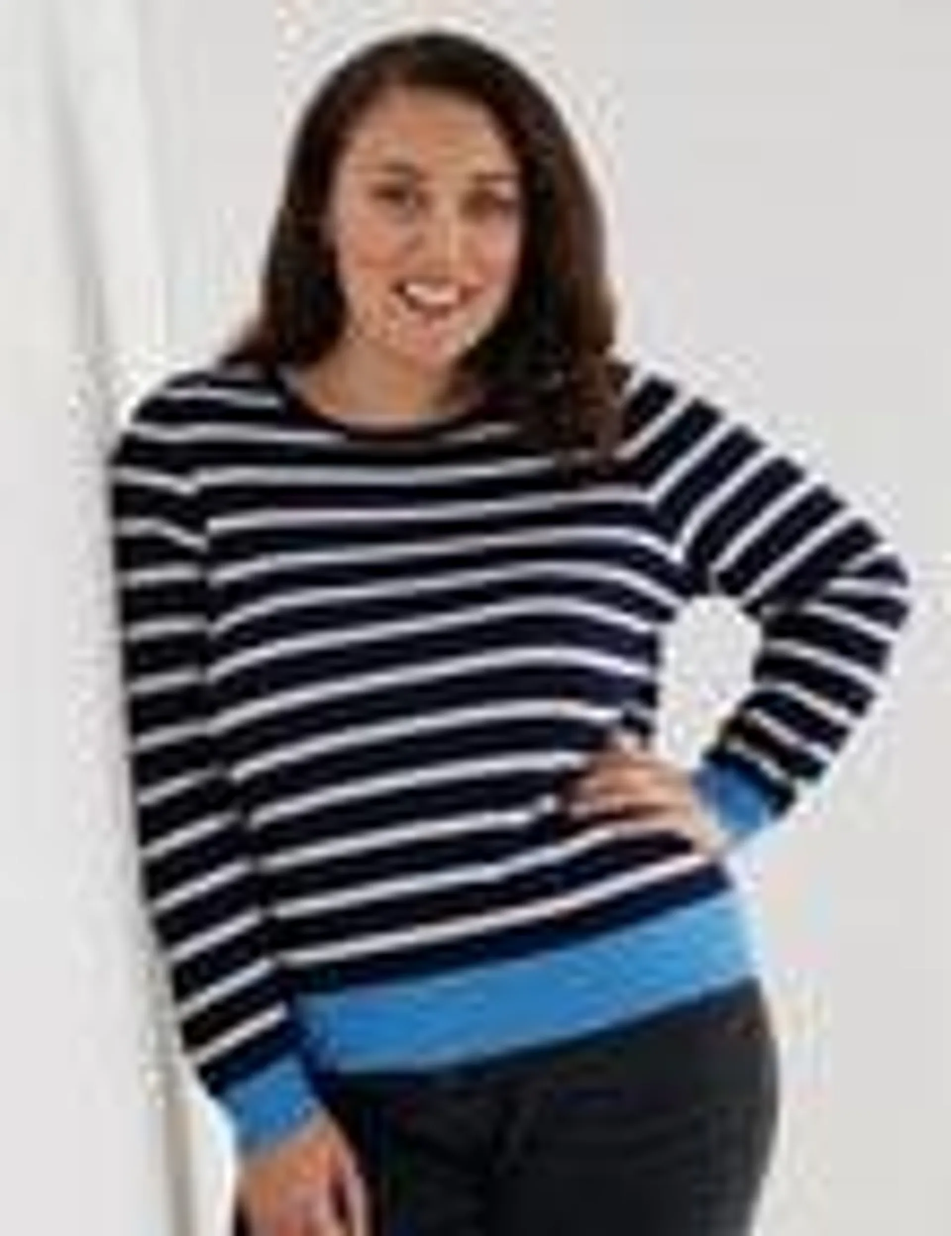 North South Curve Merino Blend Slimline Jumper, Blue Stripe