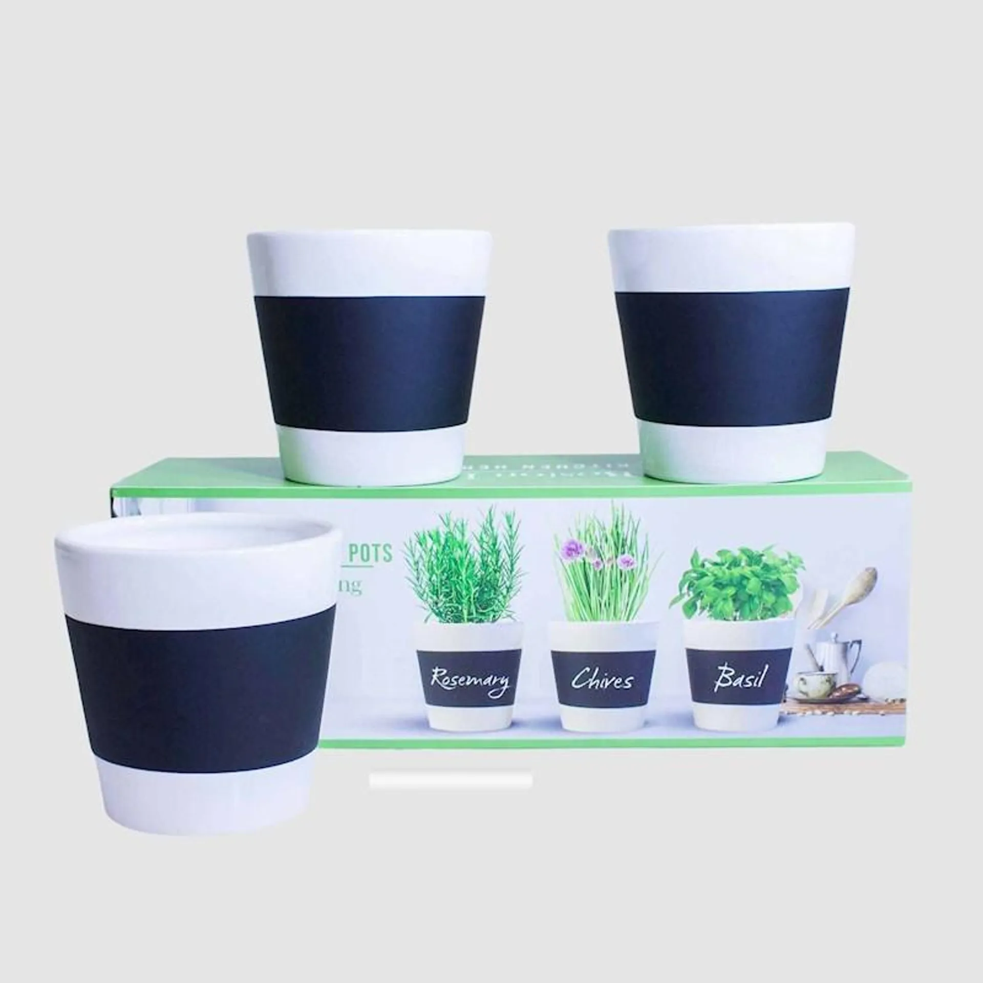 Boston Living Kitchen Herb Planter Pots with Chalk Set of 3