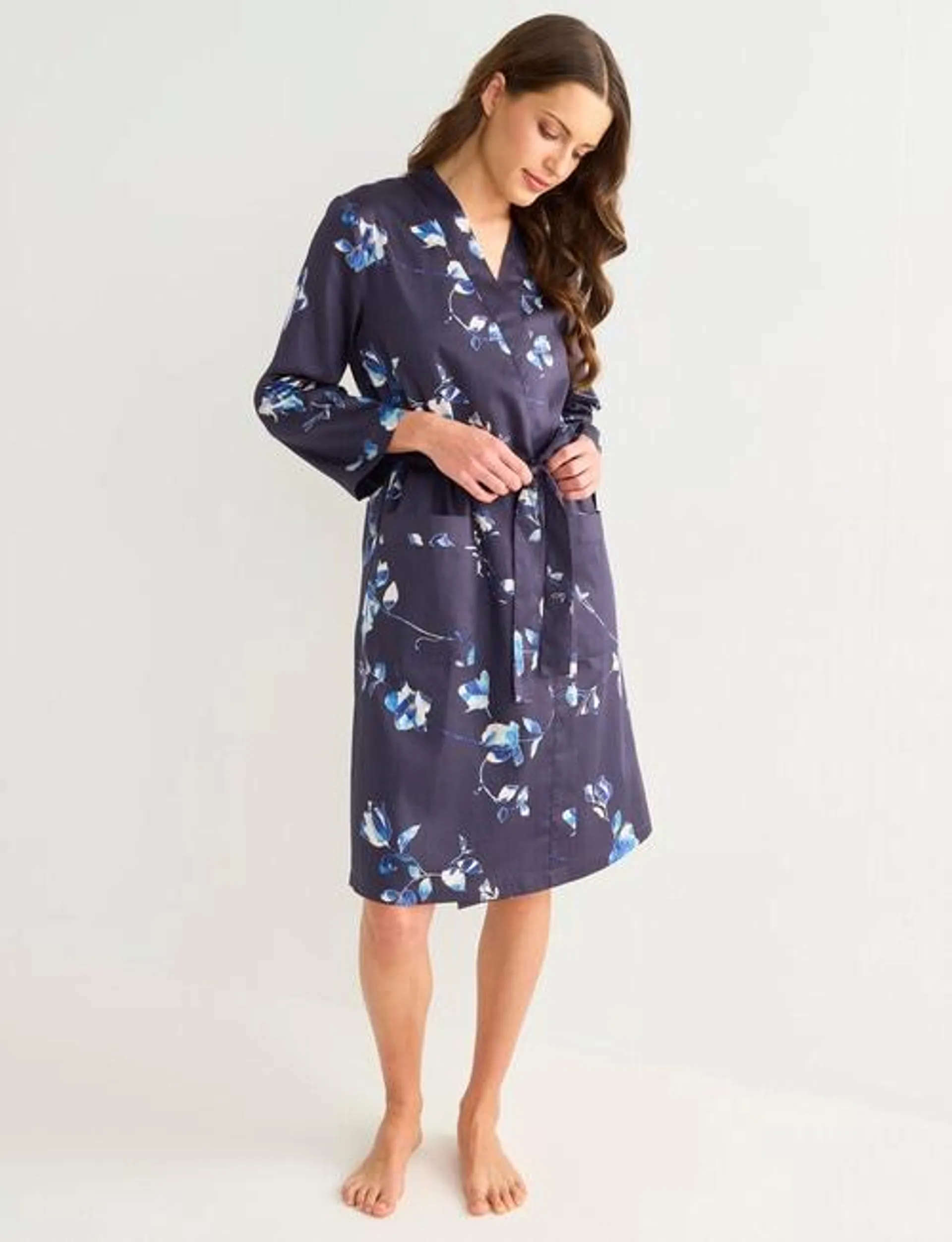 Whistle Sleep Etch Print Cotton Sateen Robe, Navy, 8-22