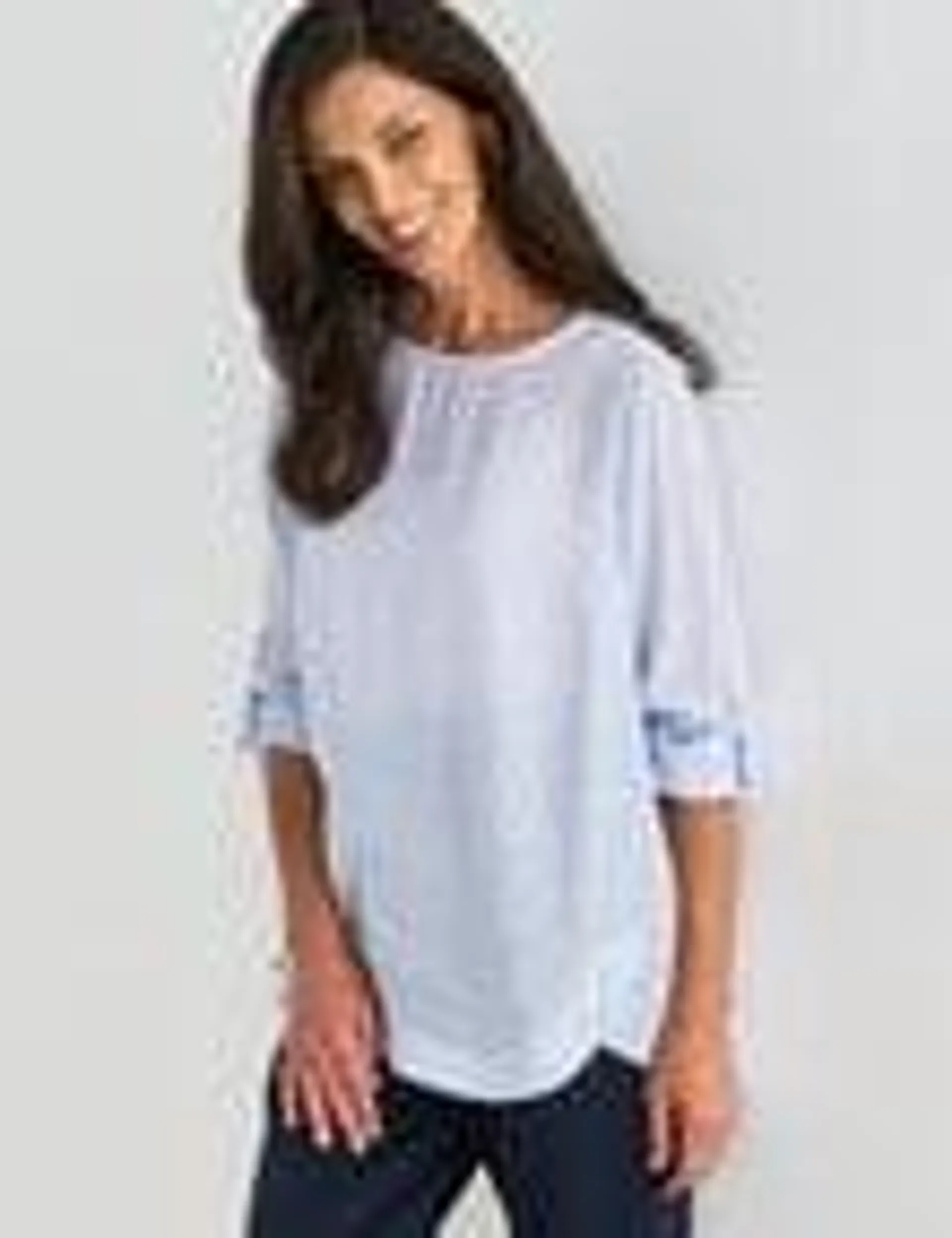 Ella J Curved Front Button Top, Pale Blue