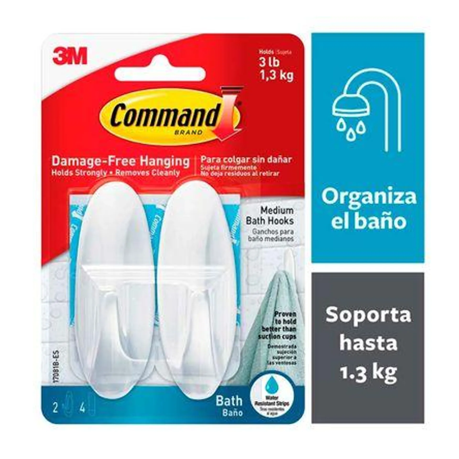 Ganchos para Baño con Tiras Impermeables, Medianos 3m