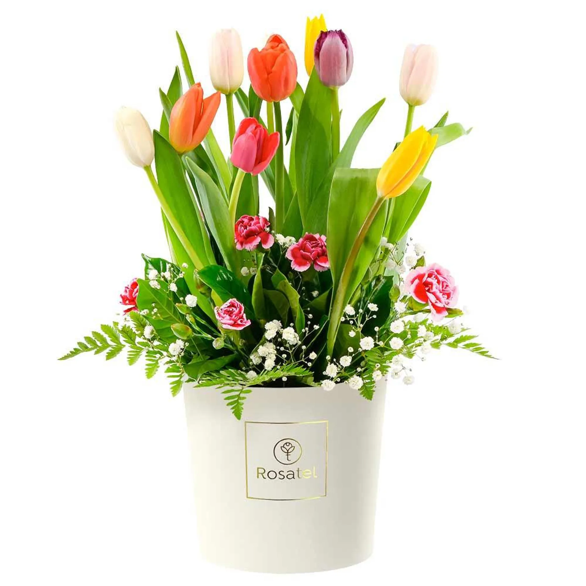 Sombrerera Crema con Tulipanes y Flores