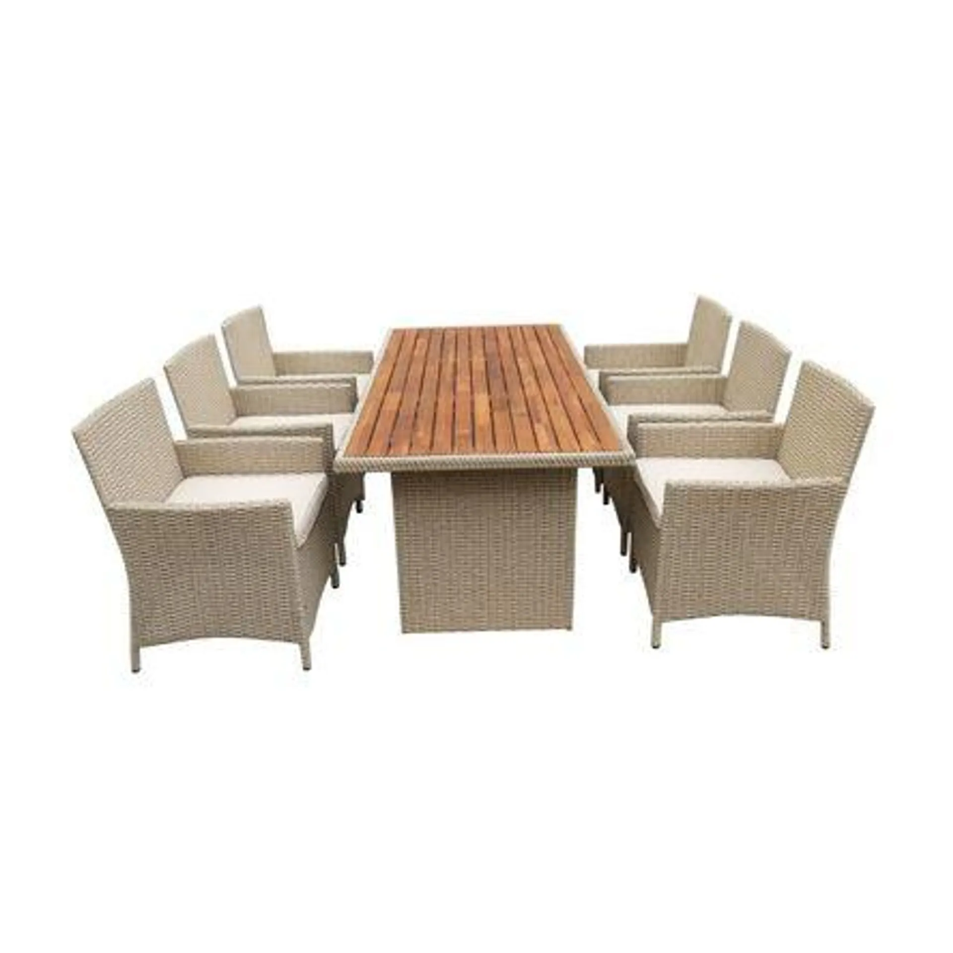 Set de Terraza Orange Cardenas: Mesa Comedor + 6 Sillas Acero/Ratán Beige