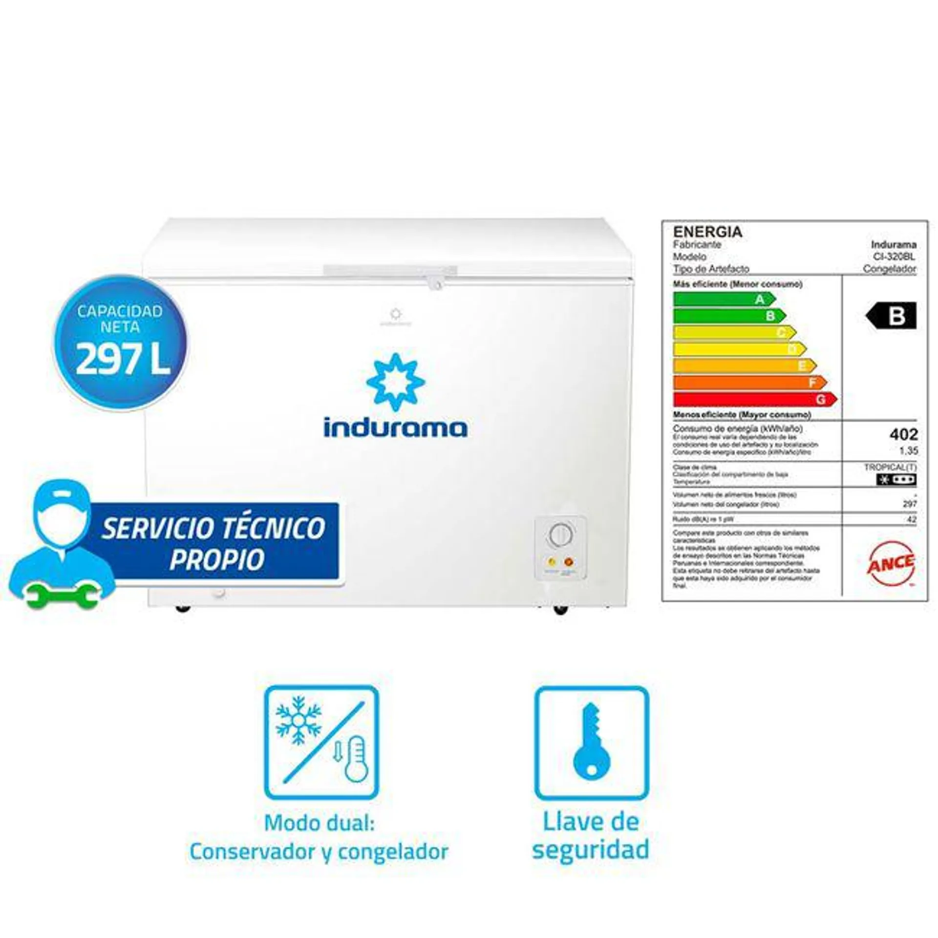 Congeladora INDURAMA 297L CI-320B Blanco