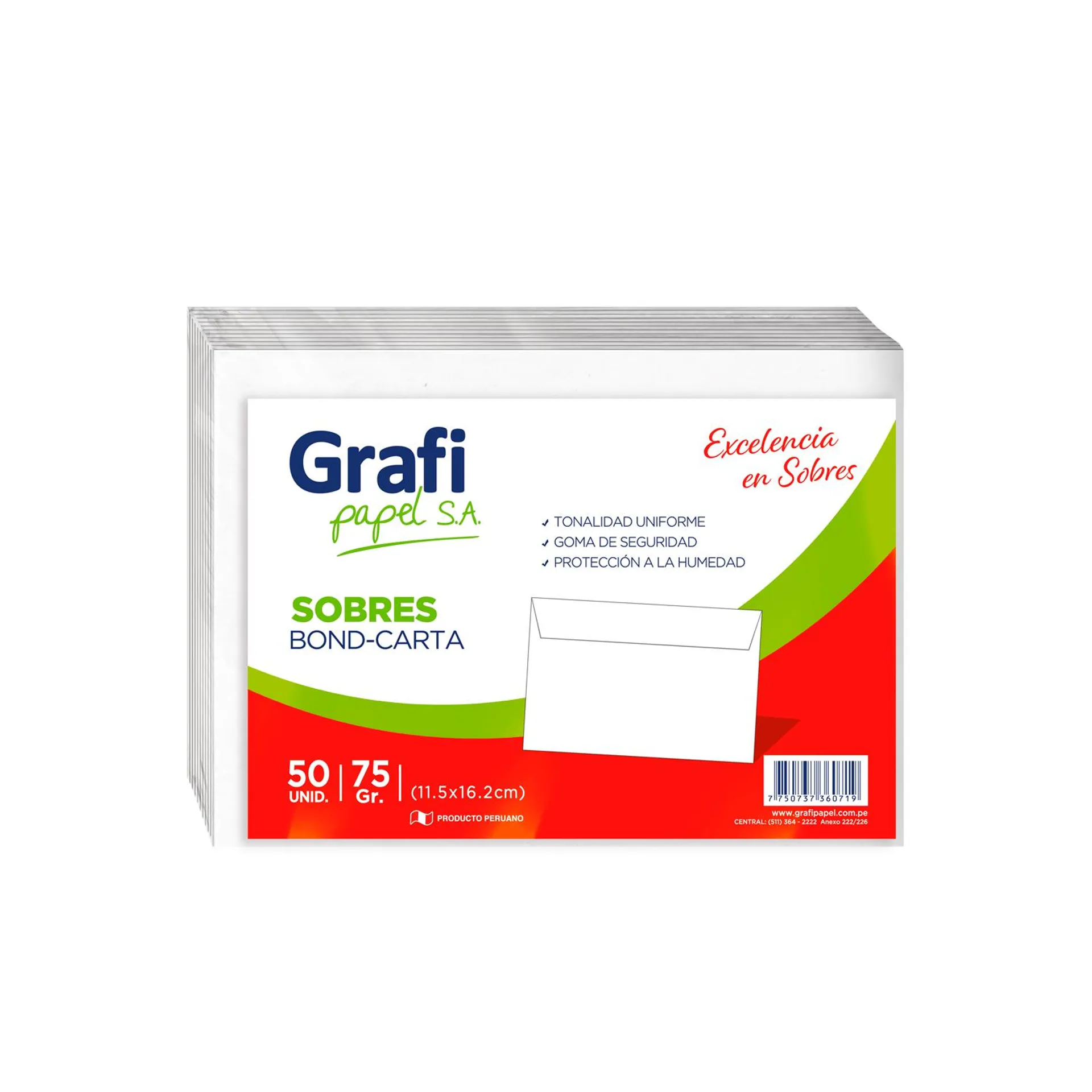 Sobre Grafipapel Bond Carta 75G Blanco - Pqte x 50