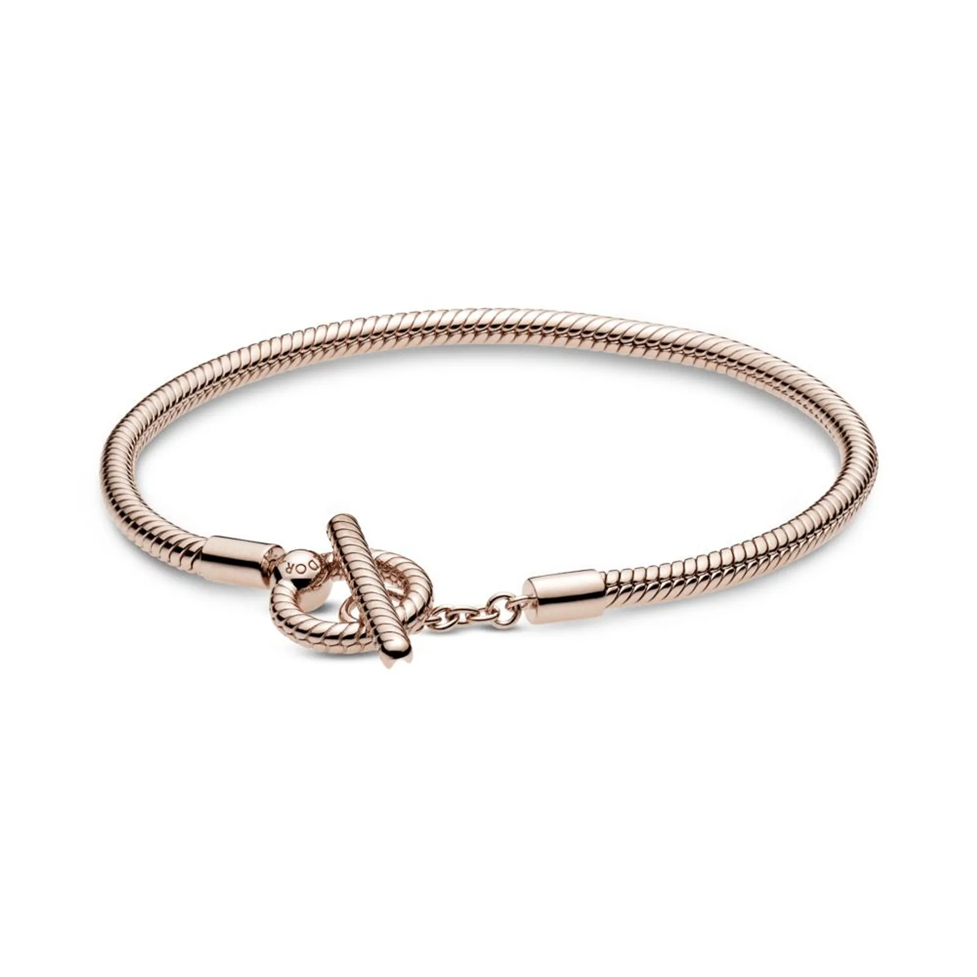 Brazalete cadena de serpiente con barra T Recubrimiento en Oro Rosa de 14k Pandora Moments