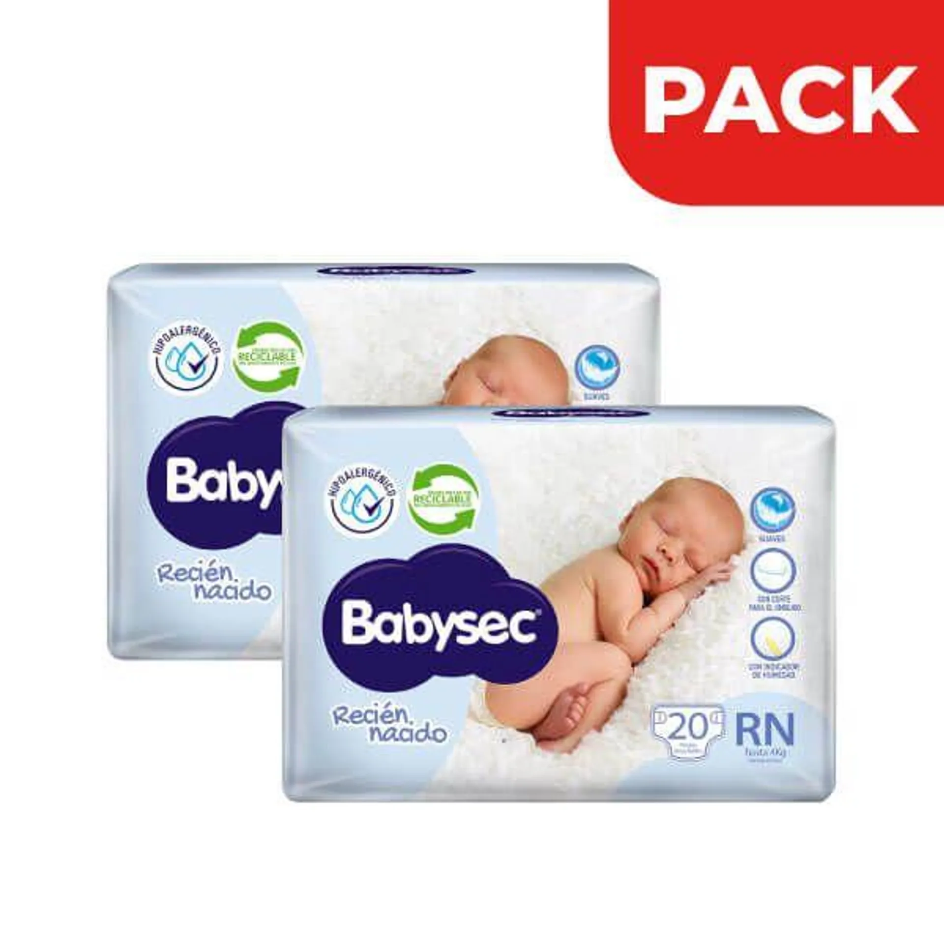 Dúo Pack Pañal Babysec Recién Nacido - Bolsa 20 UN