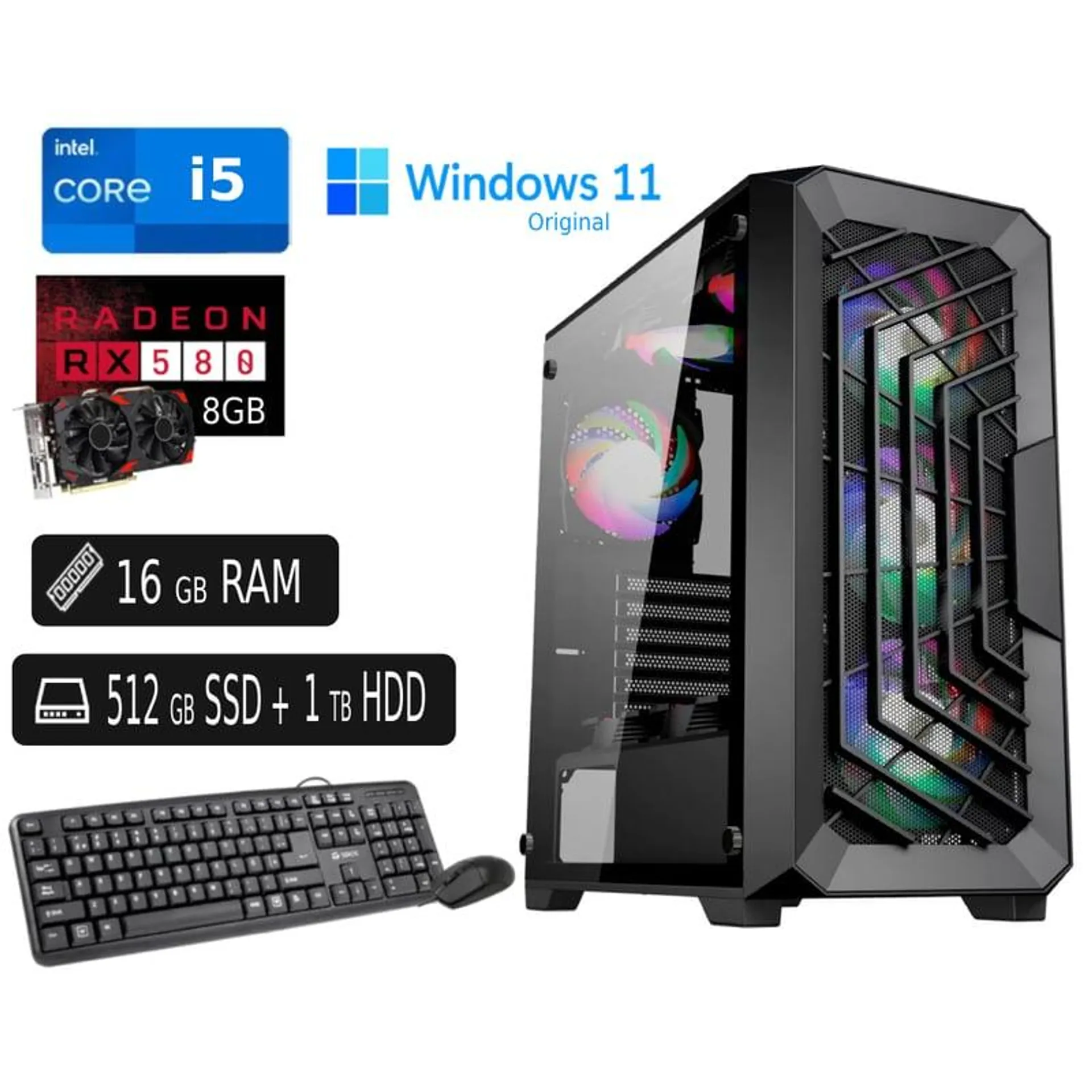 PC Completa Intel Ci5 8700 16GB Ram 512GB SSD 1TB HDD+ Tarjeta Video 8GB