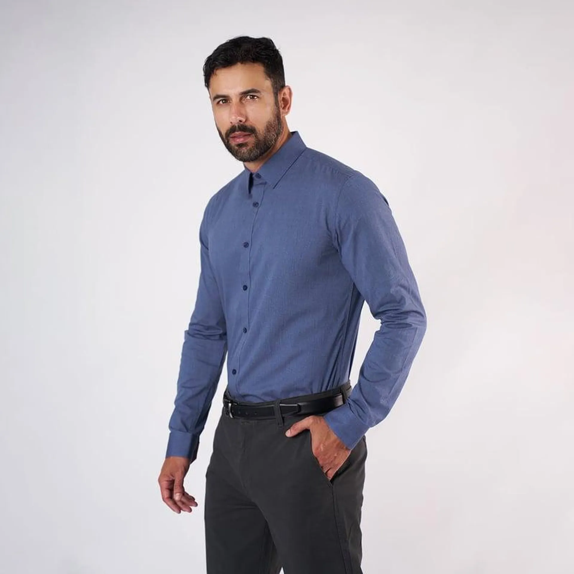 Camisa Lima Shirt Slim Fit Fil a Fil Azul Marino