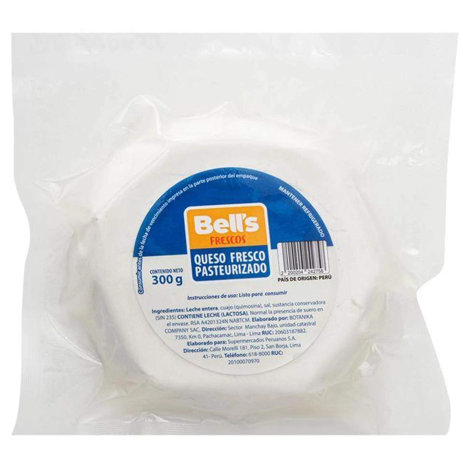 Queso Fresco BELL'S Paquete 300g PVEA