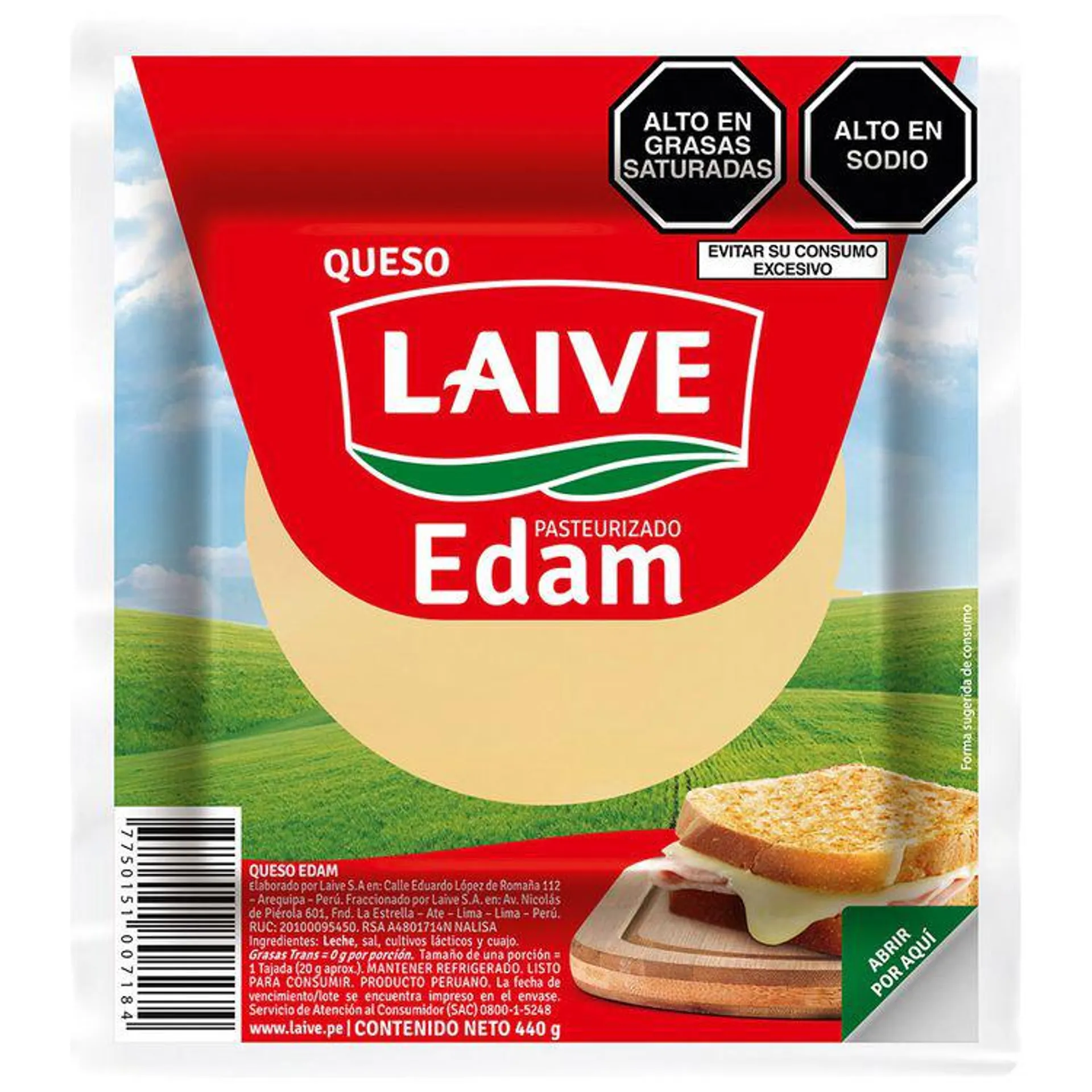 Queso Edam Sandwich Laive Paquete 440 g