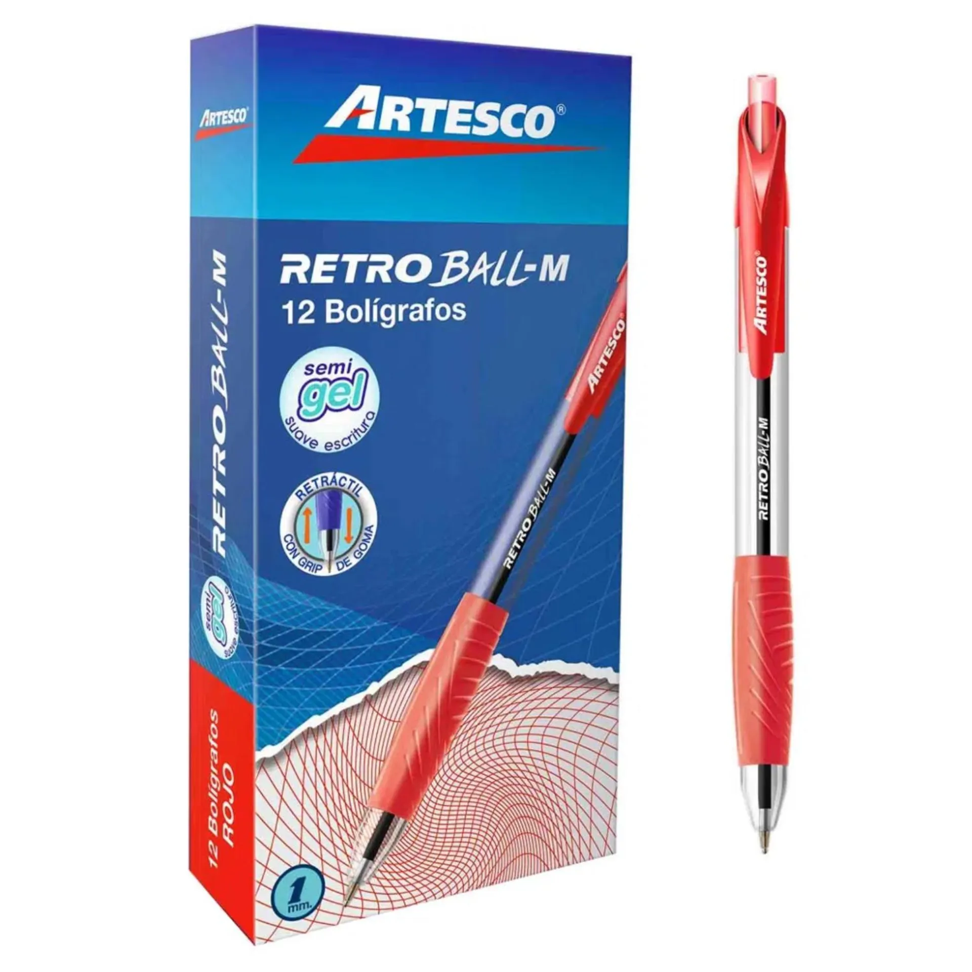 Boligrafo Artesco Retro Ball Retractil Rojo X12