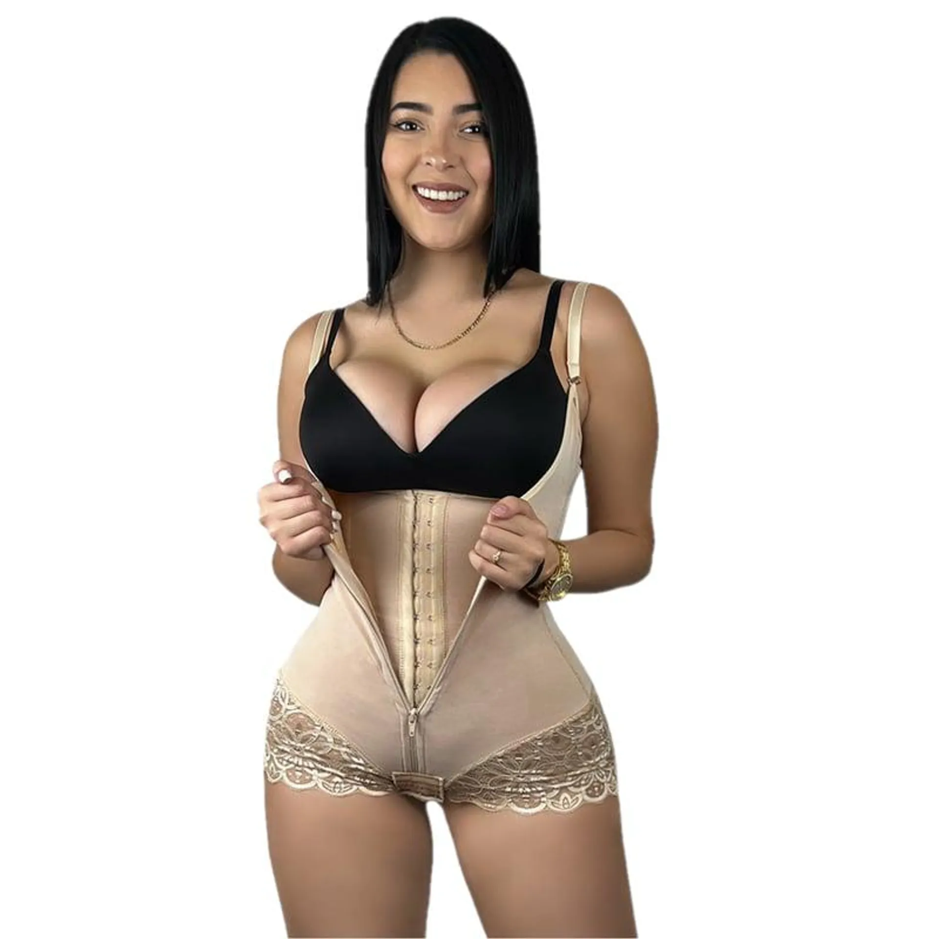 Faja Body Short Encaje Doble Compresión Cintura Avispa