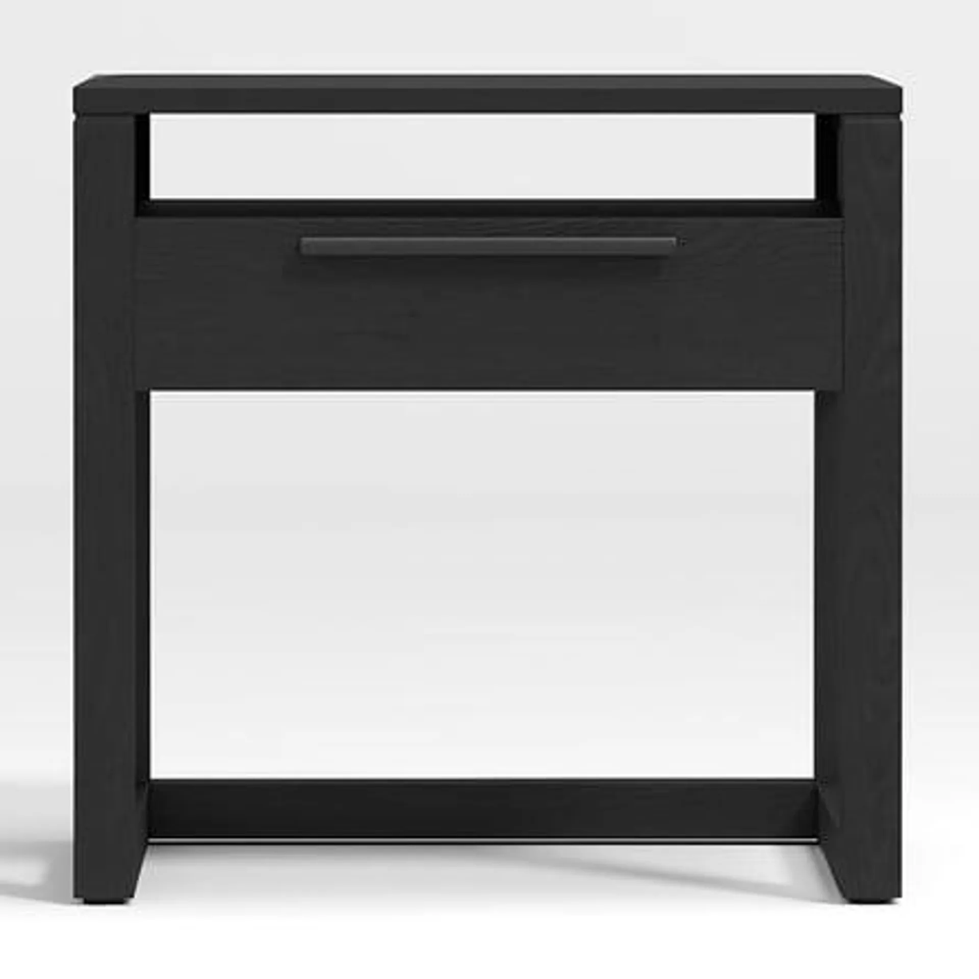 Mesa de Noche Linea de Madera de Teca Negra 1 Cajón