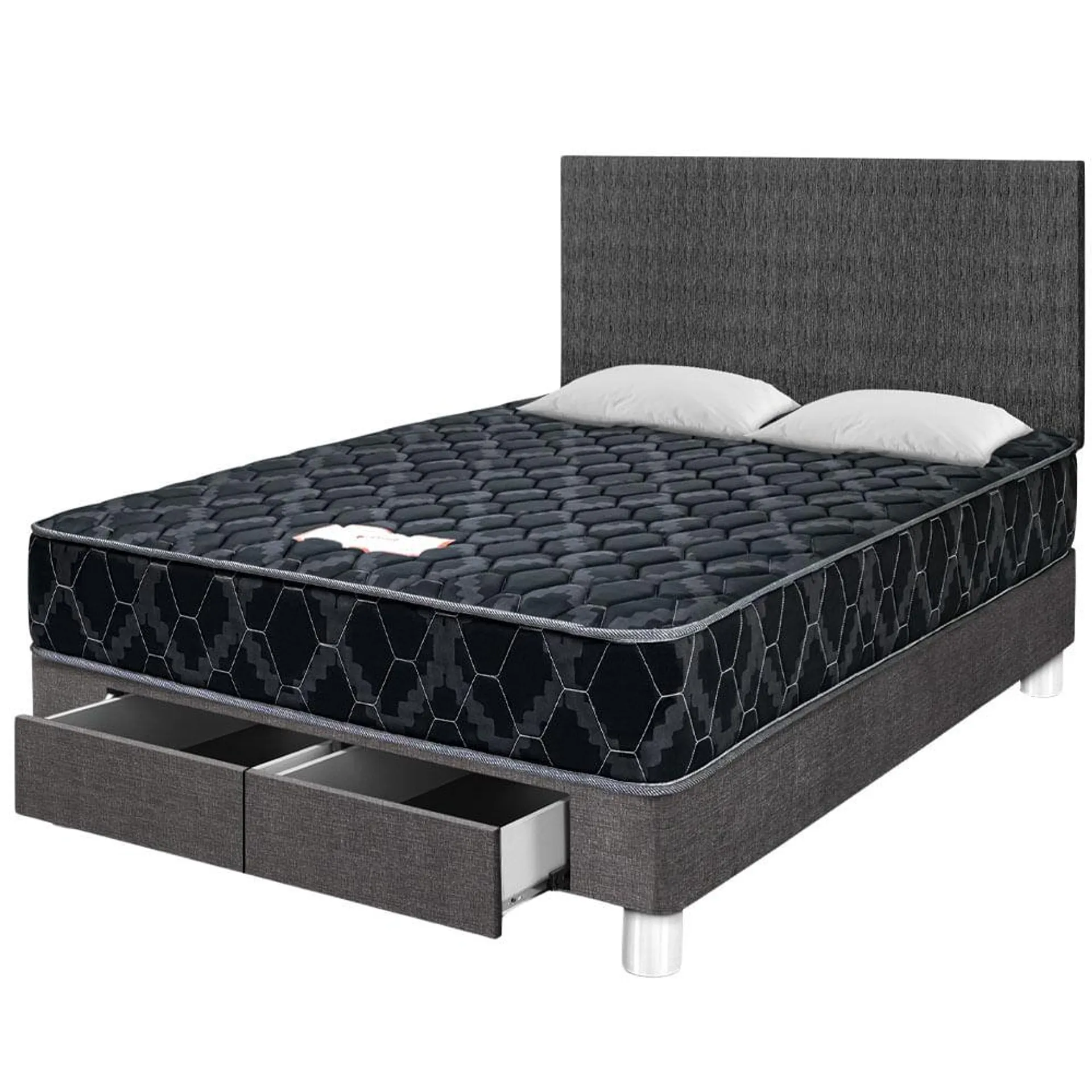 Dormitorio PARAISO Consul Black con Cajones 2 Plazas + Almohadas + Protector