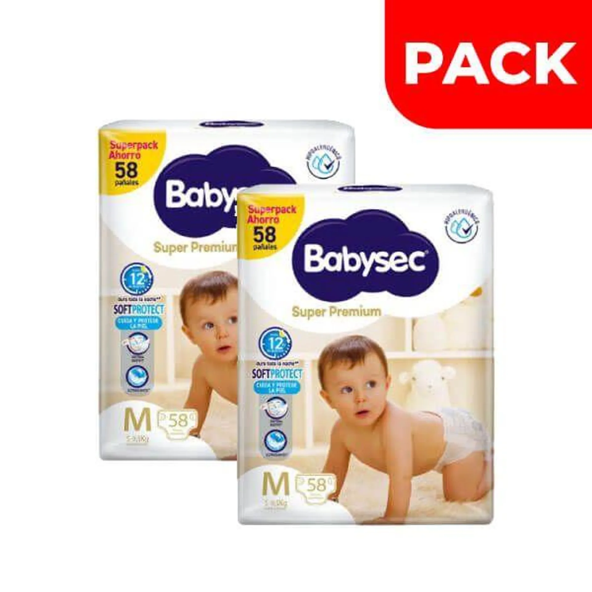 Dúo Pack Pañal Babysec Super Premium Talla M - Bolsa 58 UN