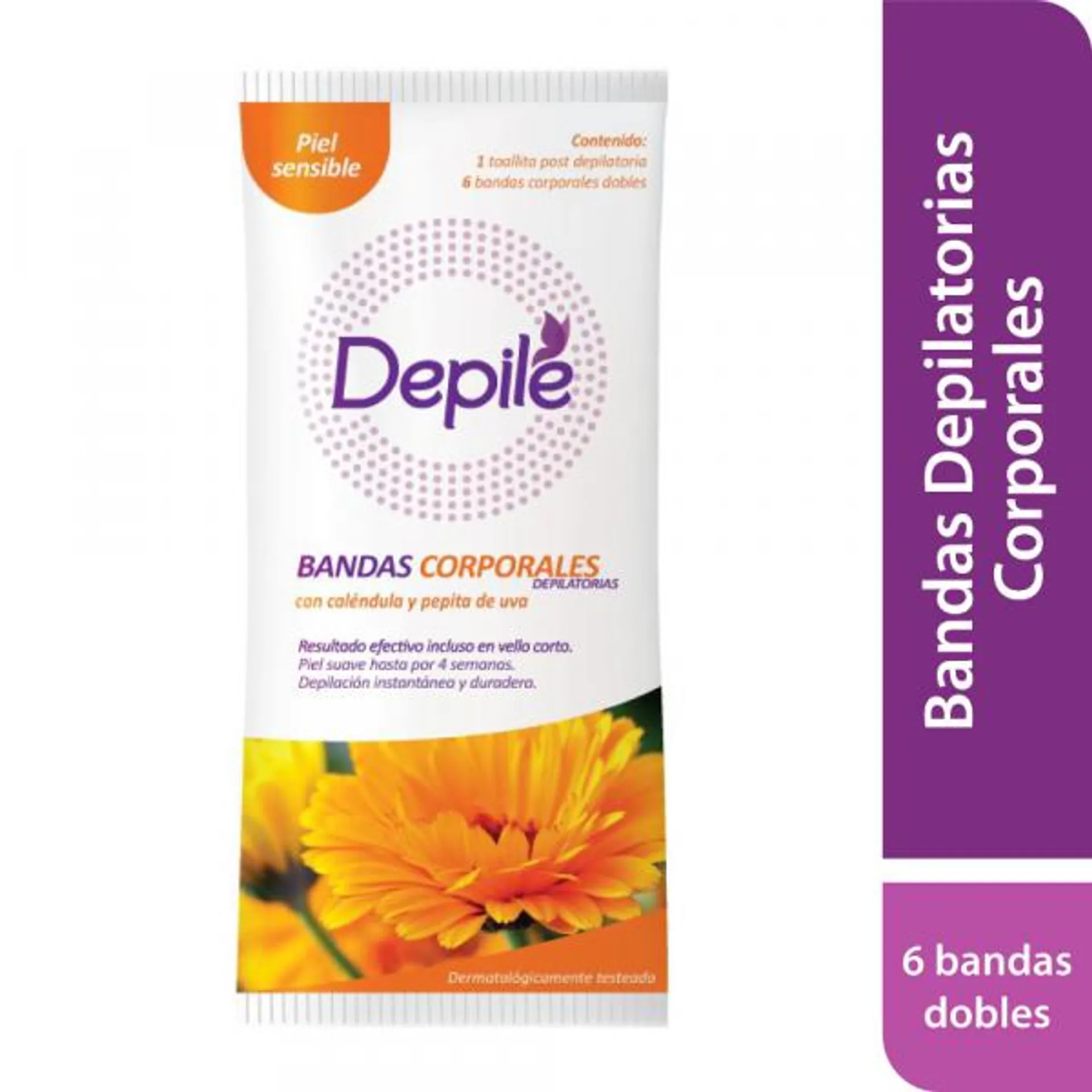 Bandas Depilatorias Corporales DEPILÉ Cálendula y Pepita de Uva Piel Sensible Paquete 6un