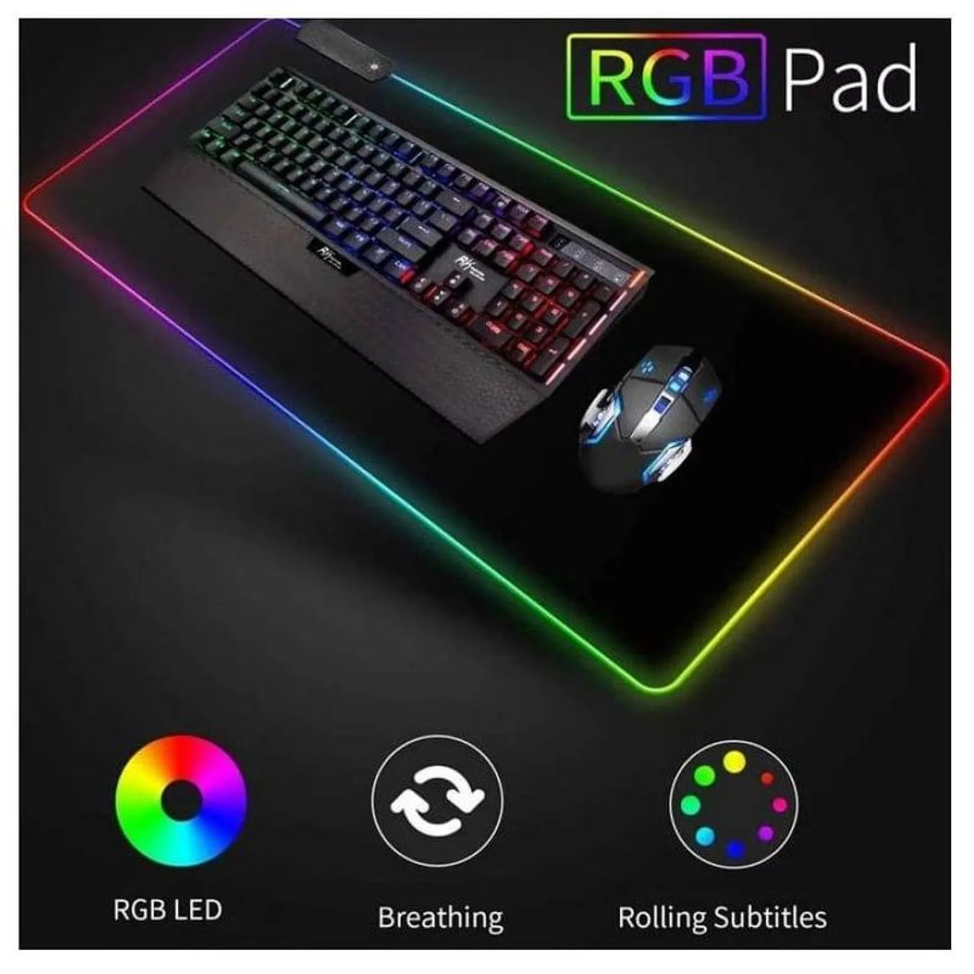 MousePad Gamer RGB Led Premium 80x30x04 - Color Negro Sin Logos