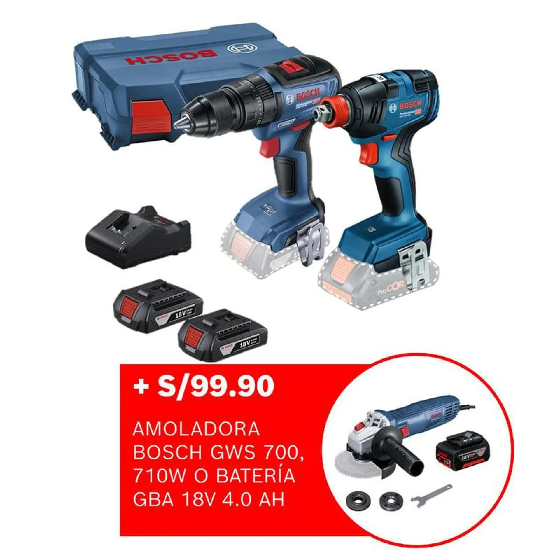 Taladro Atornillador Percutor GSB 18V-50 BRUSHLESS + Llave Impacto 18V GDX 18V-200 BRUSHLESS + 2 Baterías + 1 Cargador + 1 Maletín Bosch