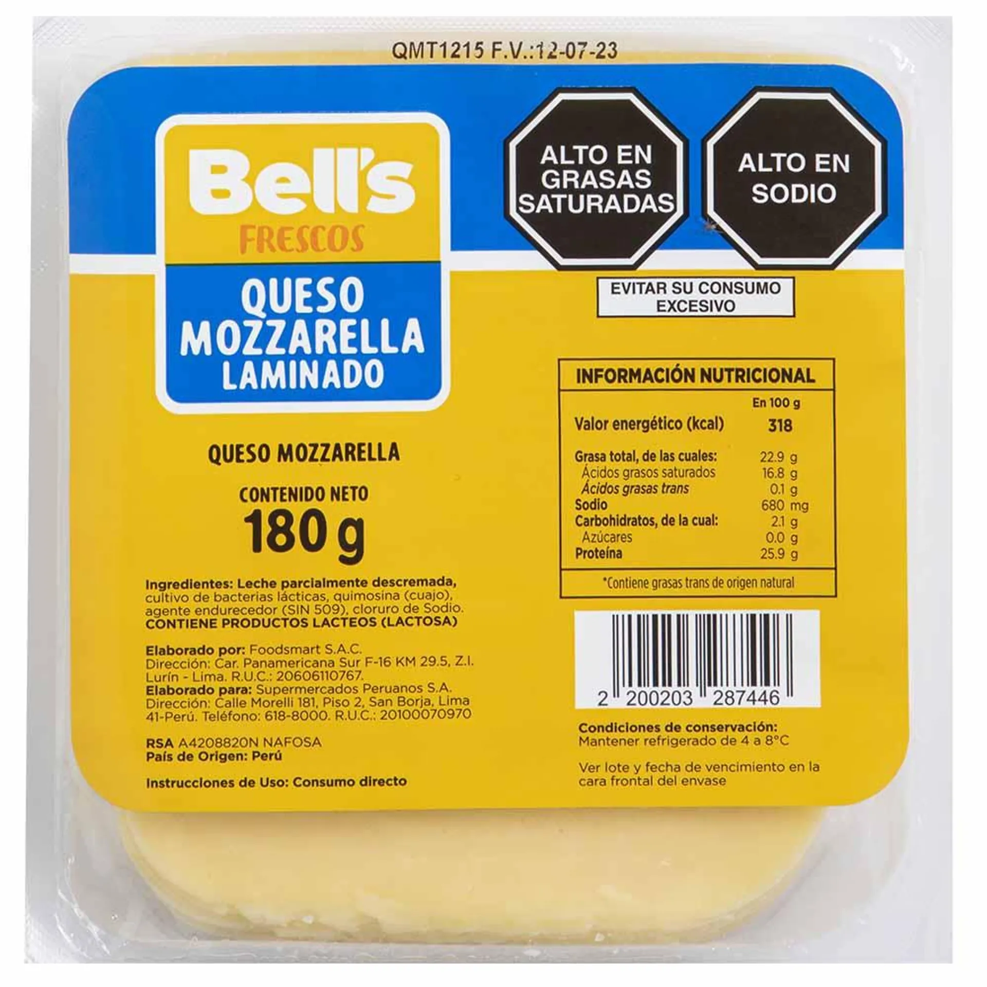 Queso Mozzarella BELLS Paquete 180g