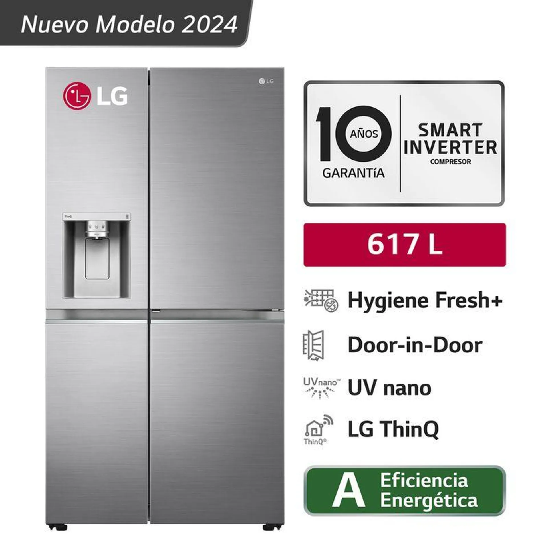 Refrigeradora Side by Side LG GS66SDP 617L Hygiene Fresh Plateado