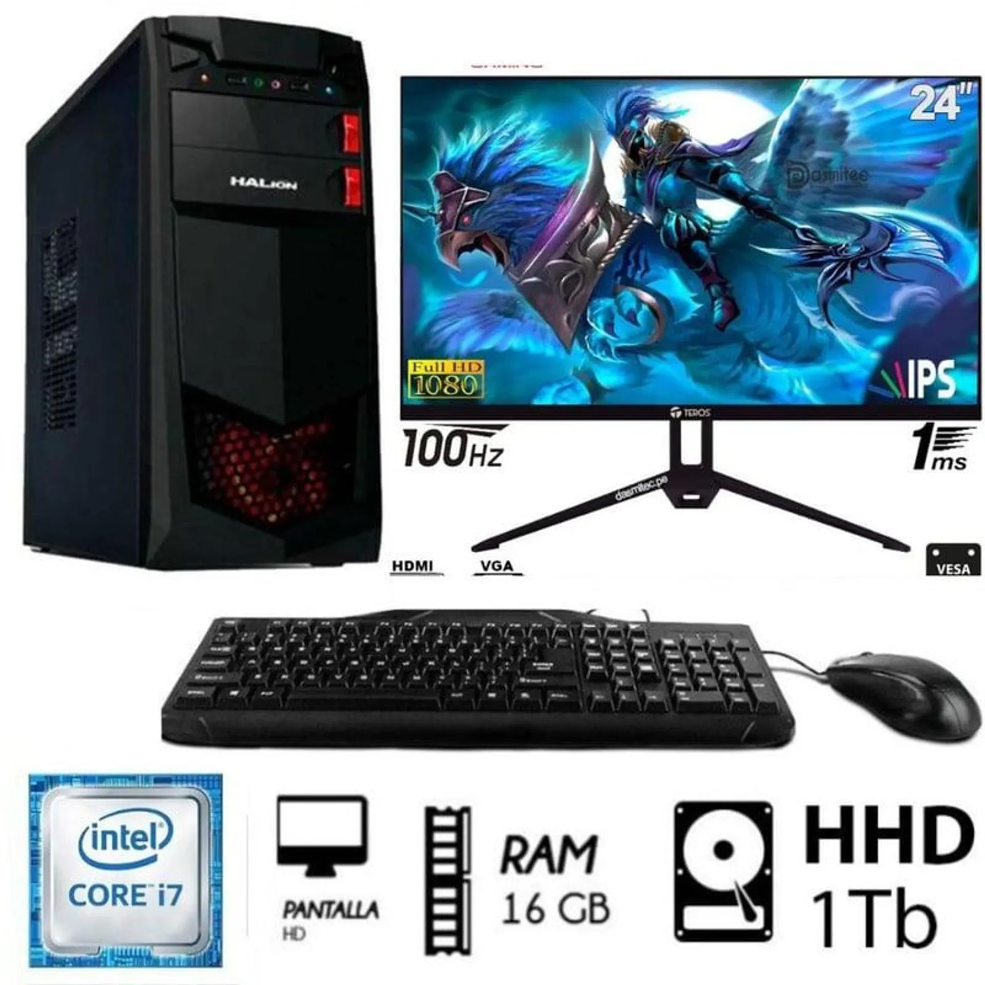 Computadora Pc Intel Core I7 3.4 Ghz Ram 16GB Disco 1Tb Monitor 24".