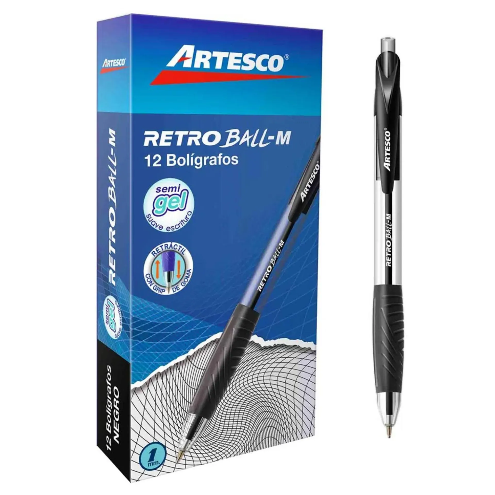 Boligrafo Artesco Retro Ball Retractil Negro X12