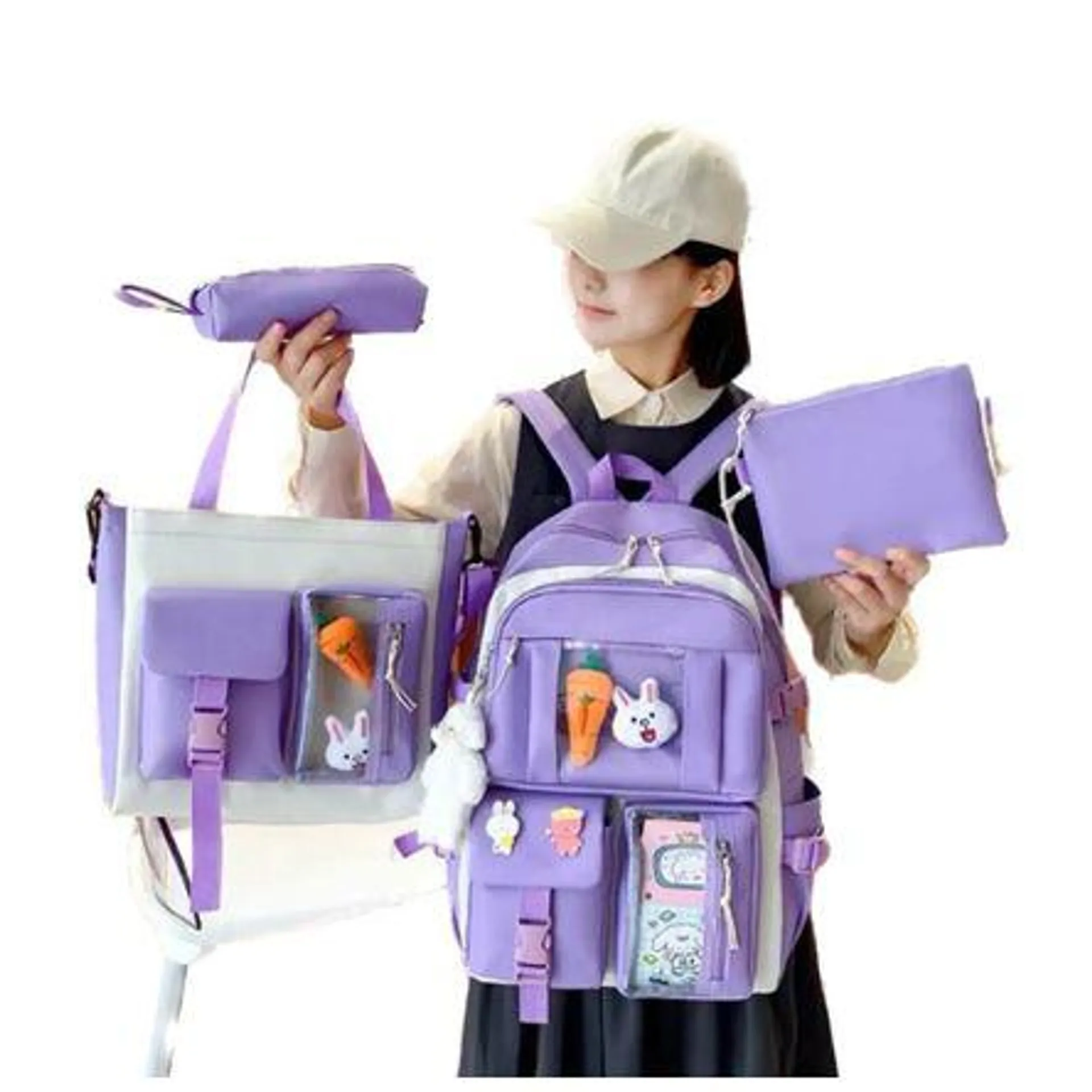 Mochila Kawaii set de 5 piezas con accesorios Coreana Bolso