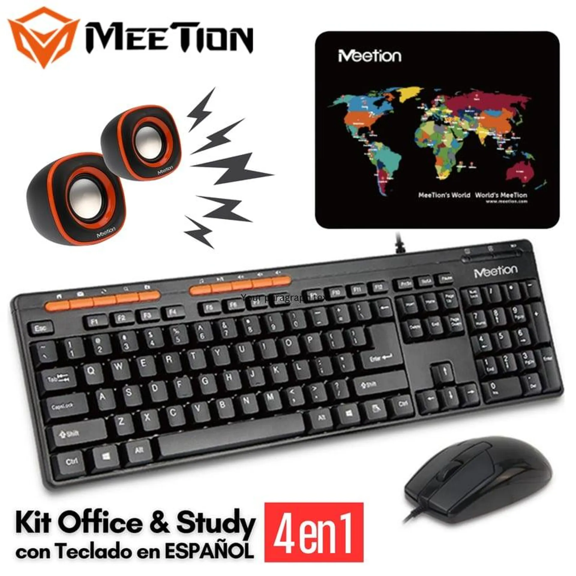 Kit Keyboard Mouse Speakers & Pad Meetion MT-C105 Combo Work & Study