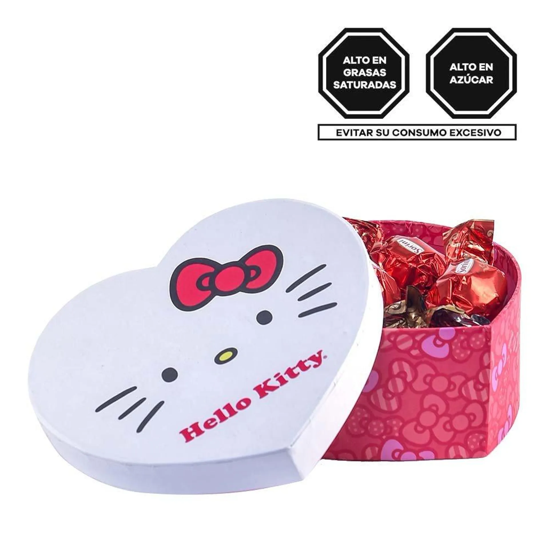 Caja Corazón Lazos de Hello Kitty con Bombones Sorini