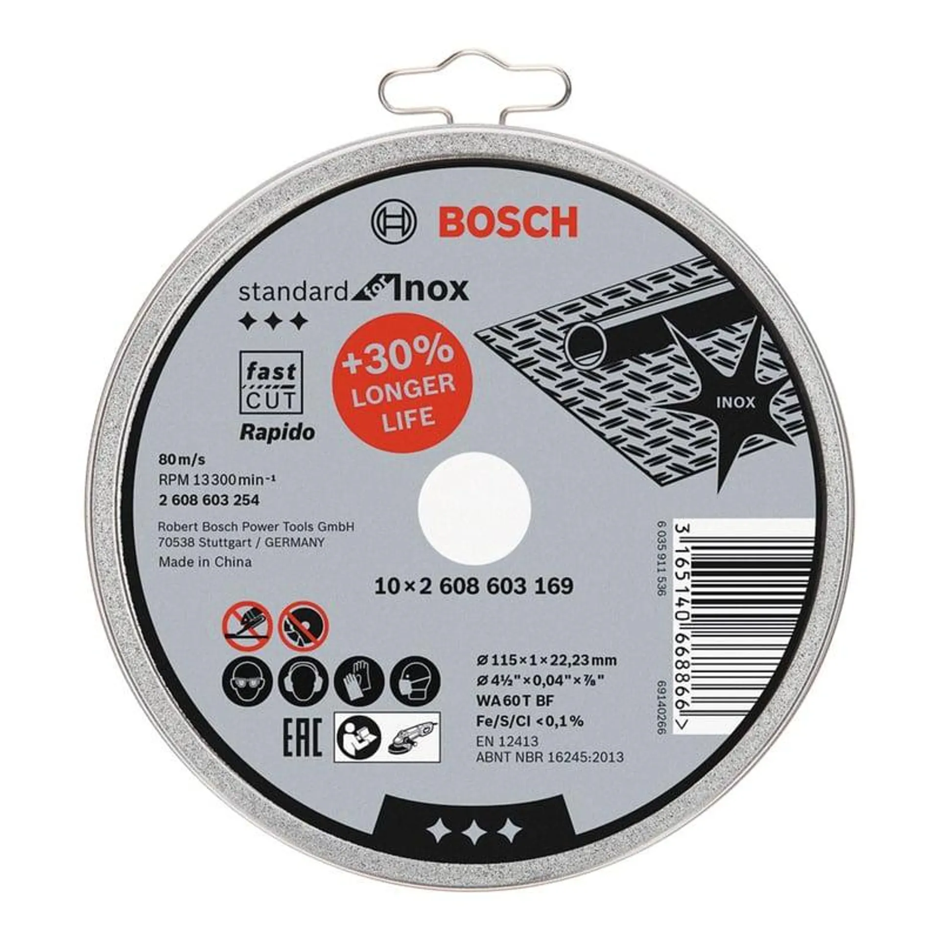 Set De 10 Discos De Corte Standard For Inox 115X1.0Mm Bosch