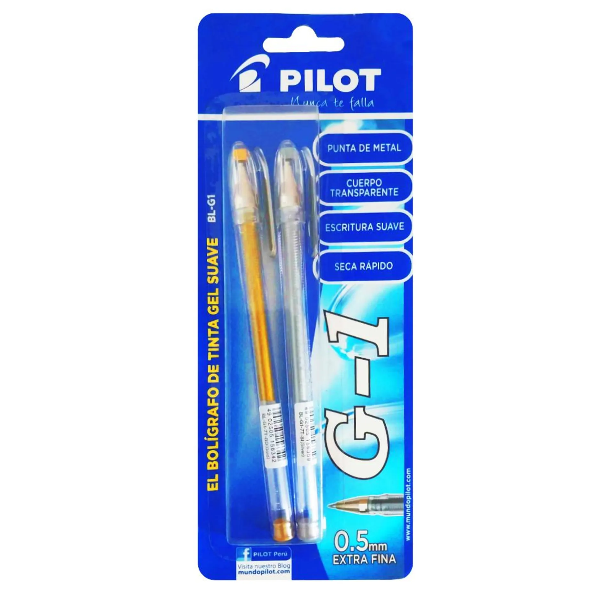 Bolígrafo Pilot Tinta Gel G1 Punta Fina 0.7mm Set x2 Blister (Dorado,Plateado)