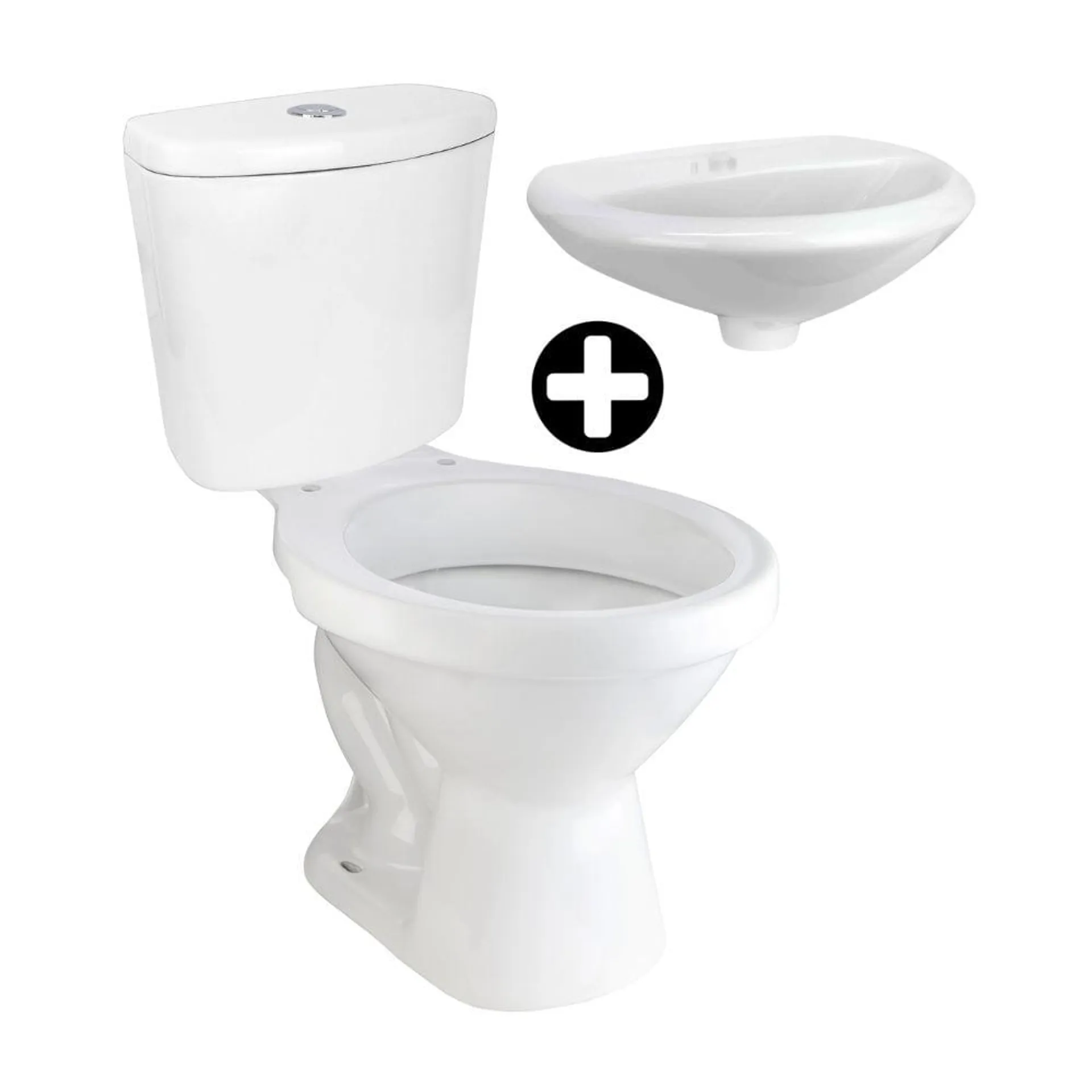 COMBO Trebol: Tanque Eco Premium Blanco + Taza para Inodoro Eco Blanco/Freijo + Lavatorio Eco blanco