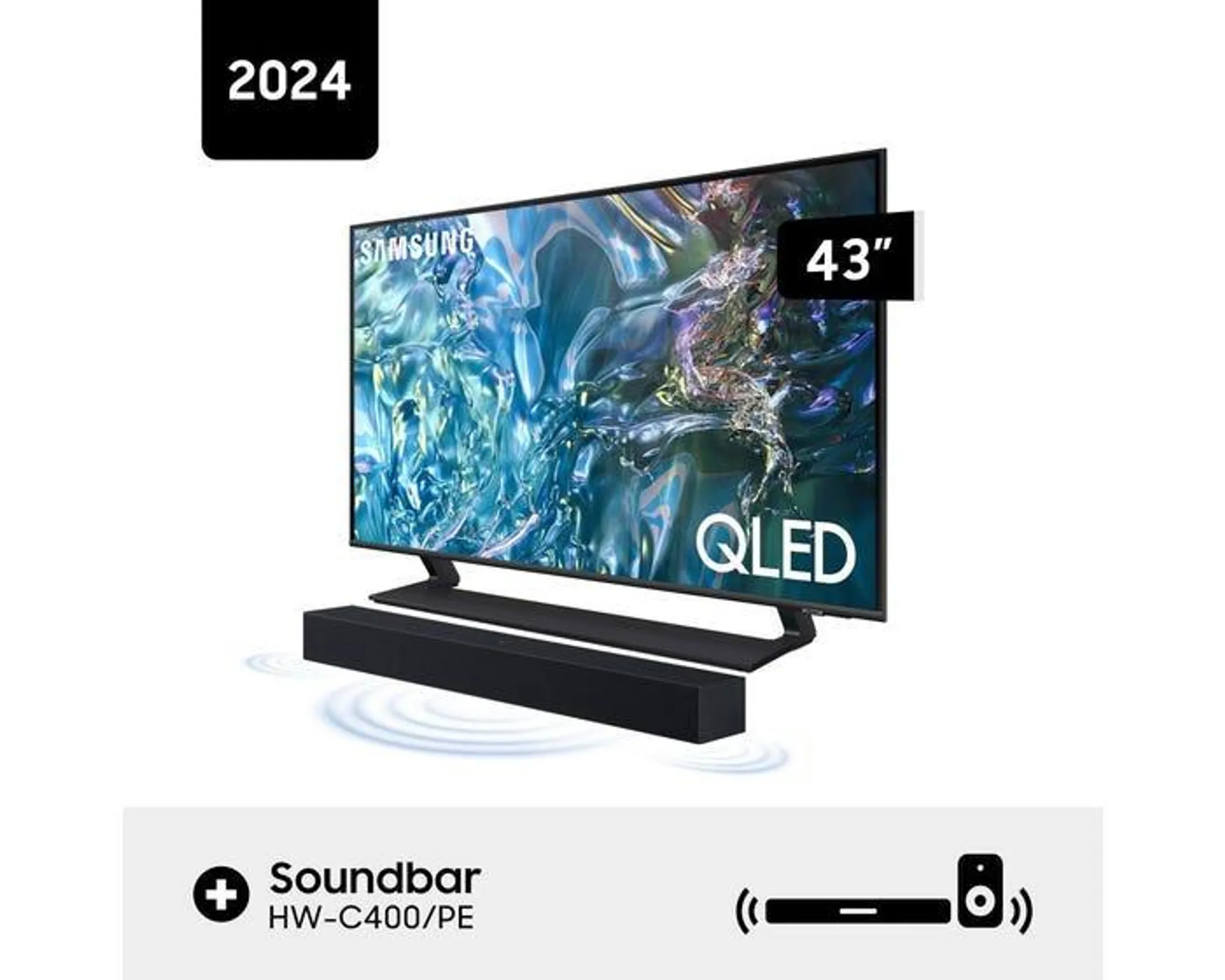 Televisor Samsung Smart TV 43" 4K QLED QN43Q65DAGXPE + Soundbar Samsung Bluetooth 2.0Ch HW-C400/PE