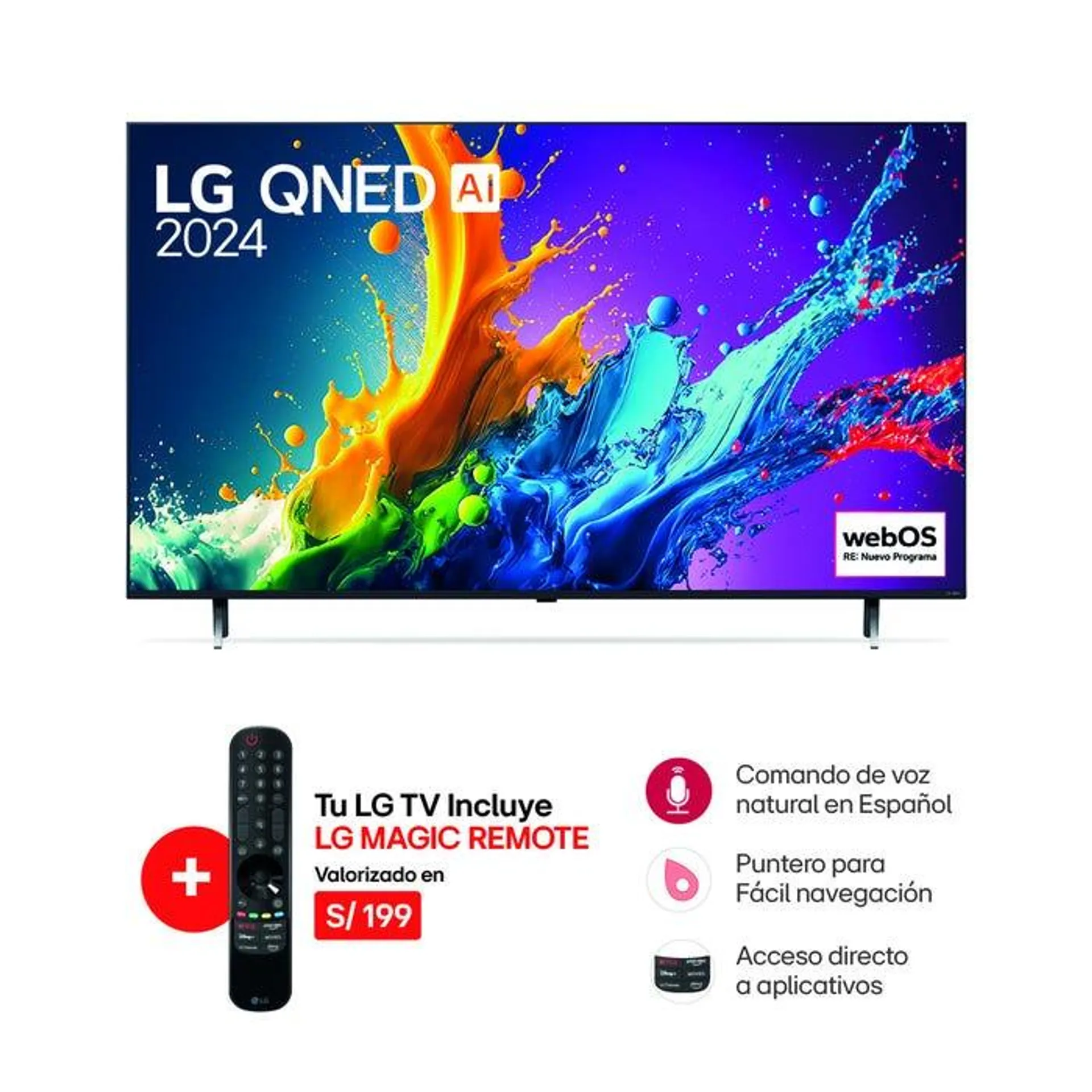 TV LG 55" QNED 4K Ultra HD Smart ThinQ AI 55QNED80TSA (2024)