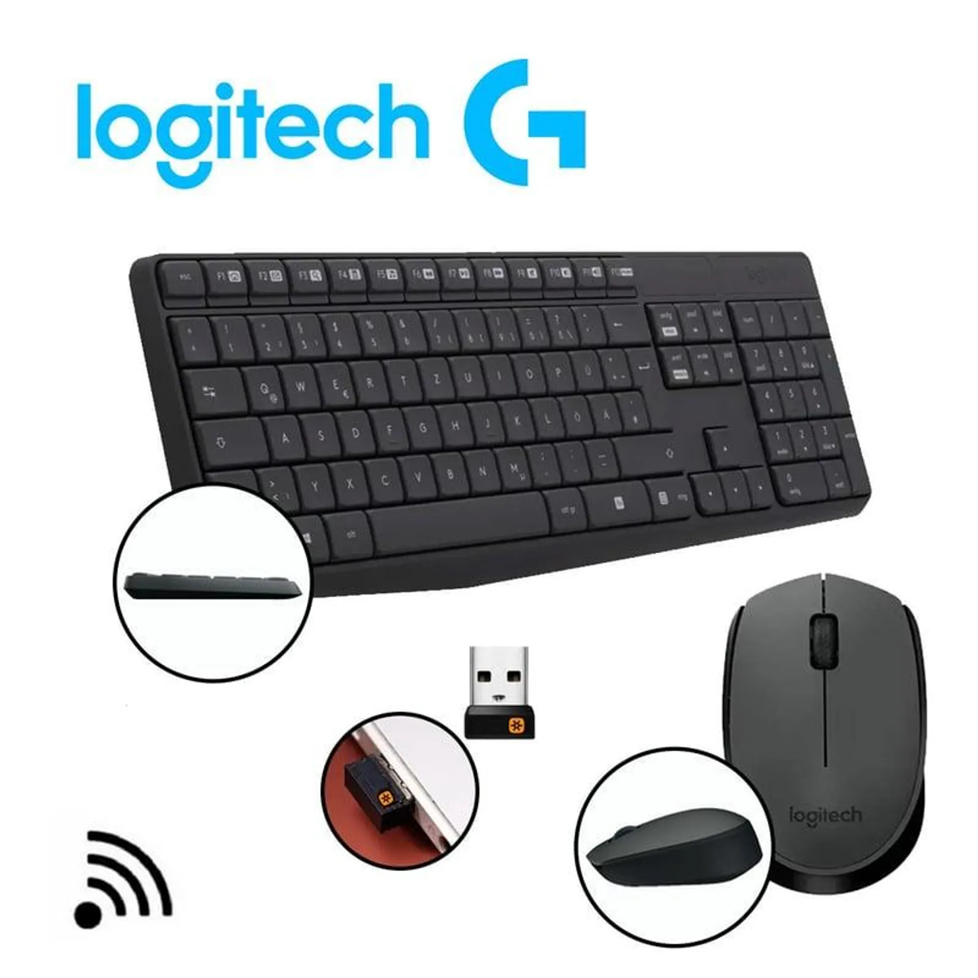 Teclado Logitech Mouse MK235 Wireless Usb Sp Black