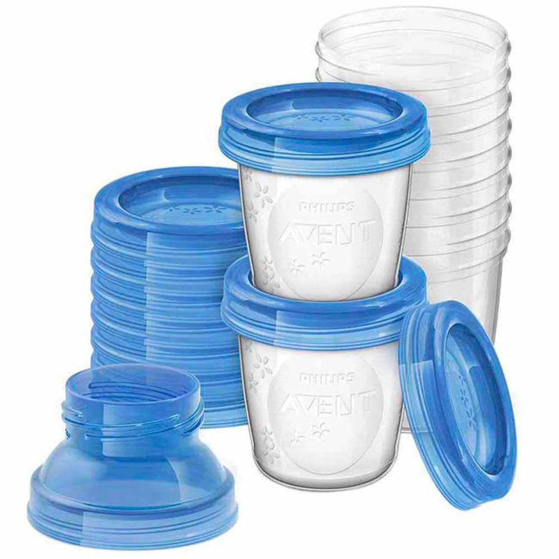 Recipiente de Leche AVENT 180ml 10 un +2 Adaptadores