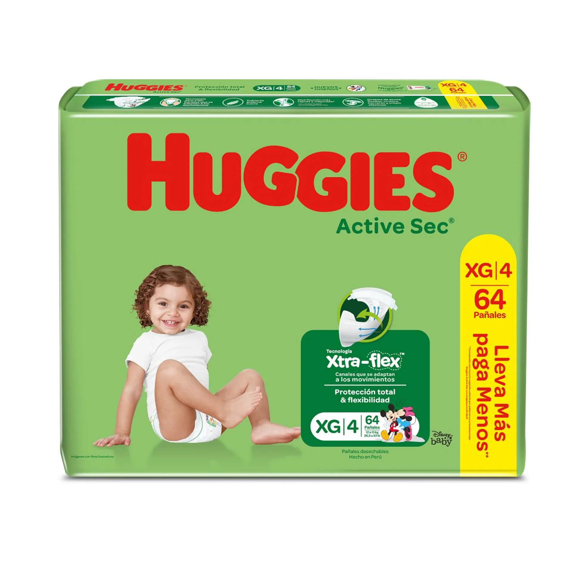 Pañal Huggies Active Sec Bigpack Talla XG - Bolsa 64 UN